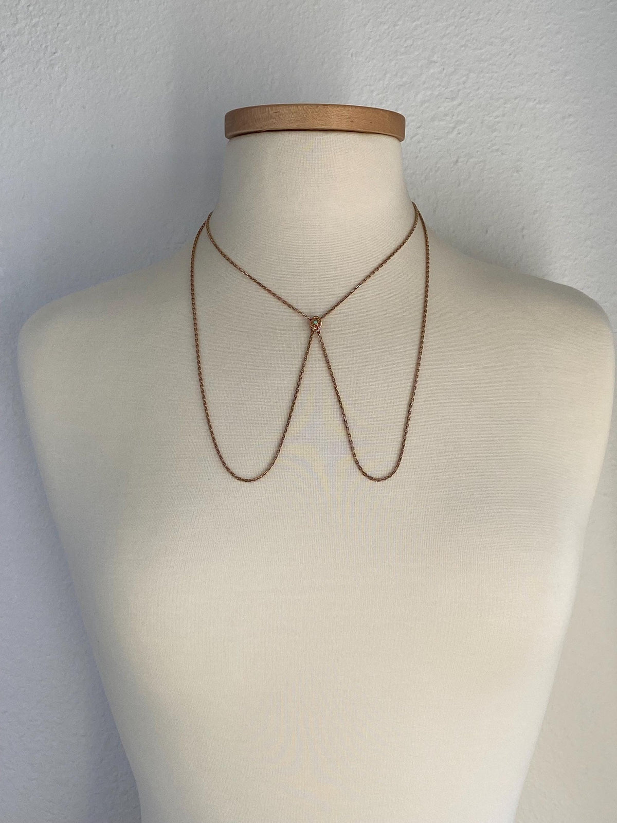 Solid 8k Rose Gold Opal Biker Link Slide Lariat Chain Necklace - 48 inches