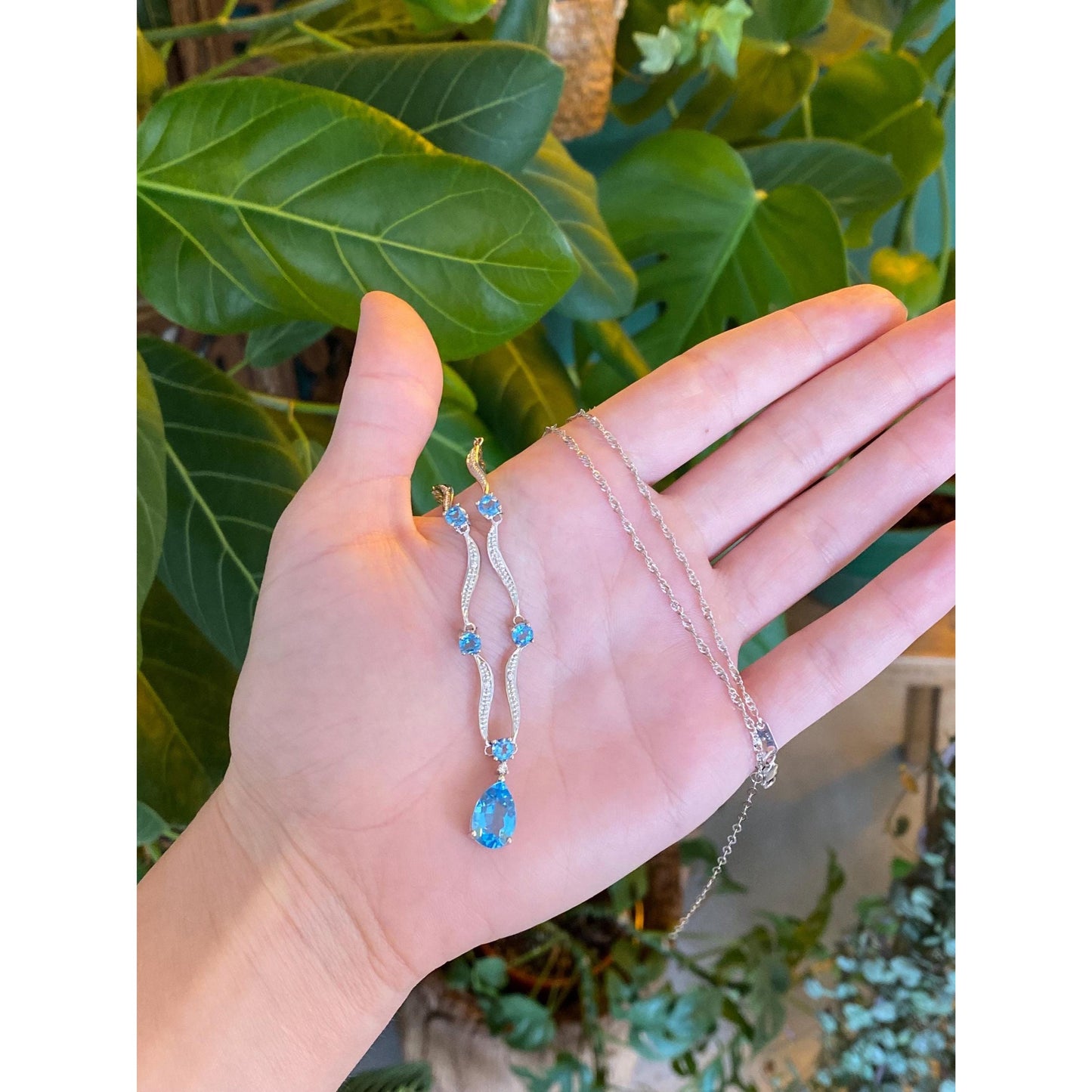 Vintage Solid 14k White Gold Diamond Topaz Twist Chain Necklace - 16.75 inches