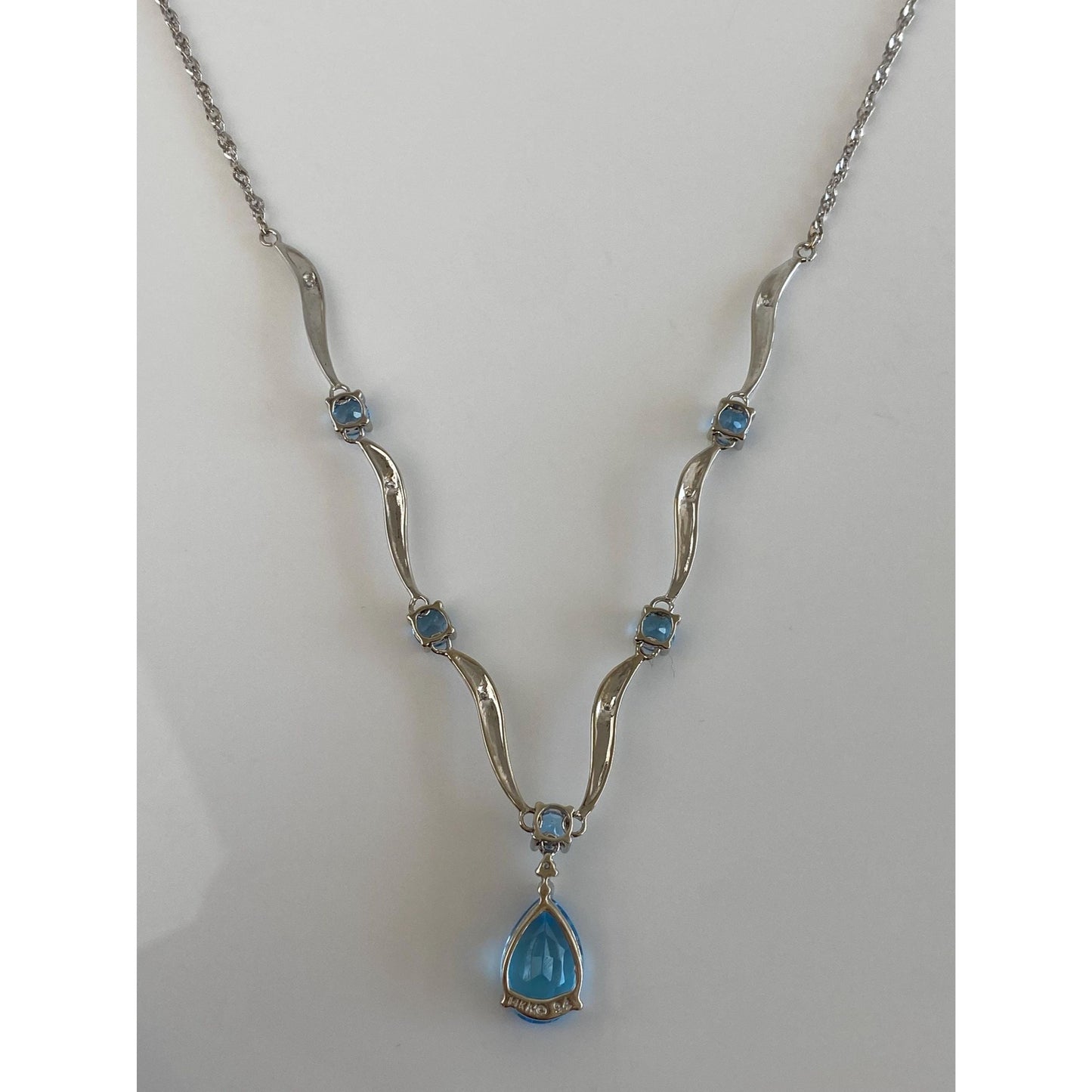 Vintage Solid 14k White Gold Diamond Topaz Twist Chain Necklace - 16.75 inches