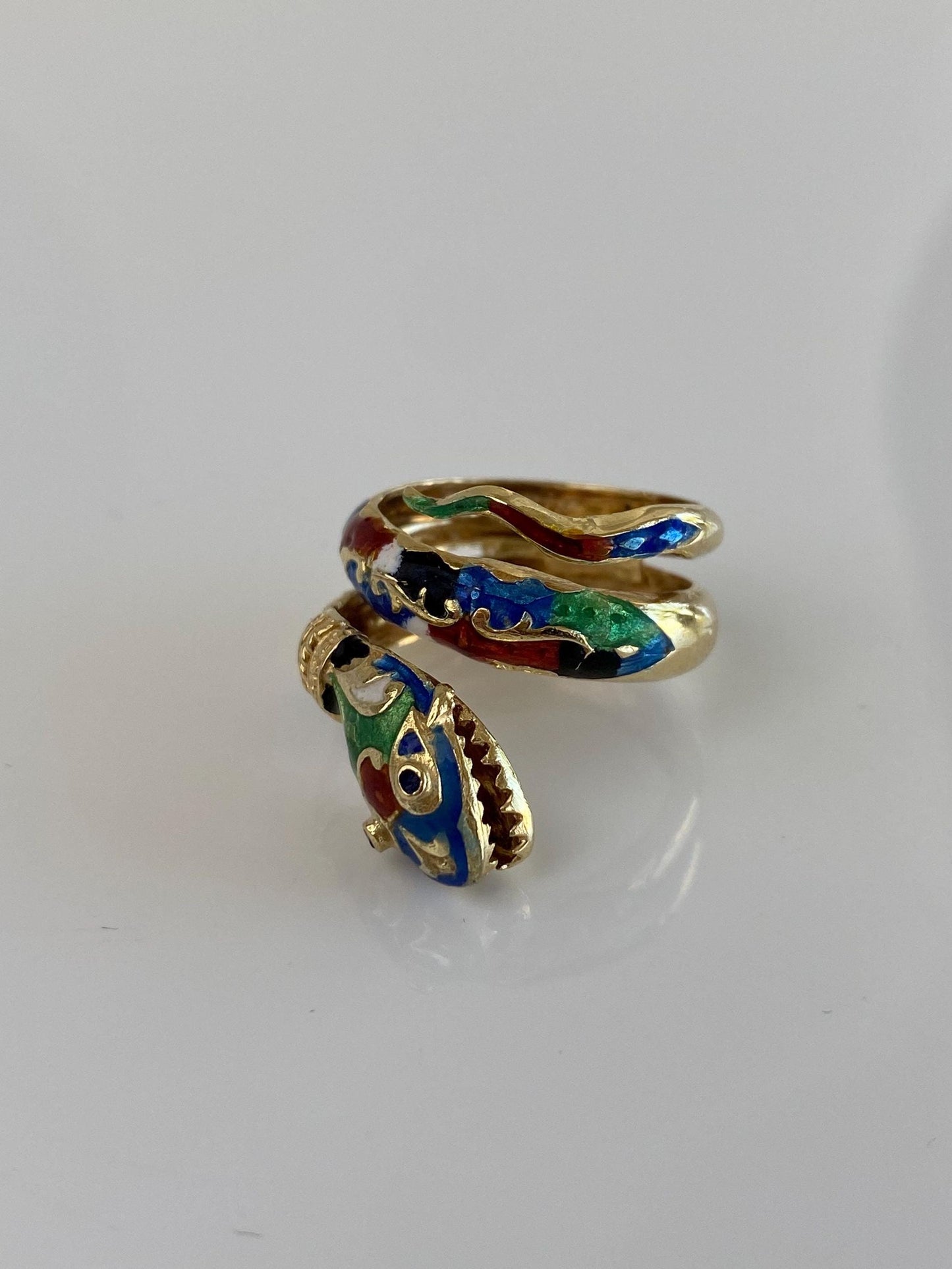 Vintage Solid 14k Yellow Gold Enamel Snake Wrap Ring - Size 6