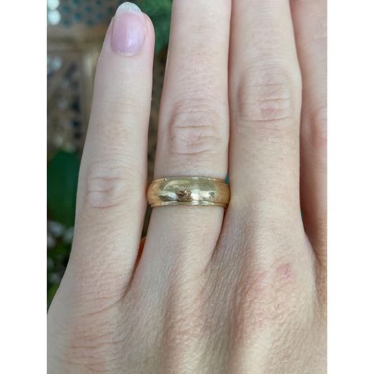 Vintage Solid 14k Yellow Gold Crosshatch Design Ring Band - Size 5.25