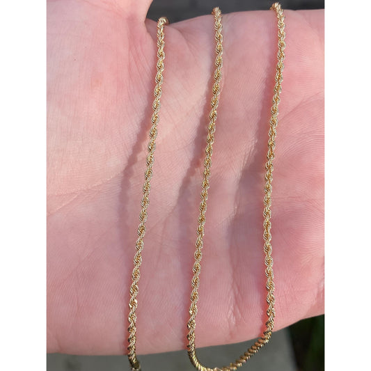 Vintage Solid 14k Yellow Gold Dainty Rope Chain Necklace - 24 inches