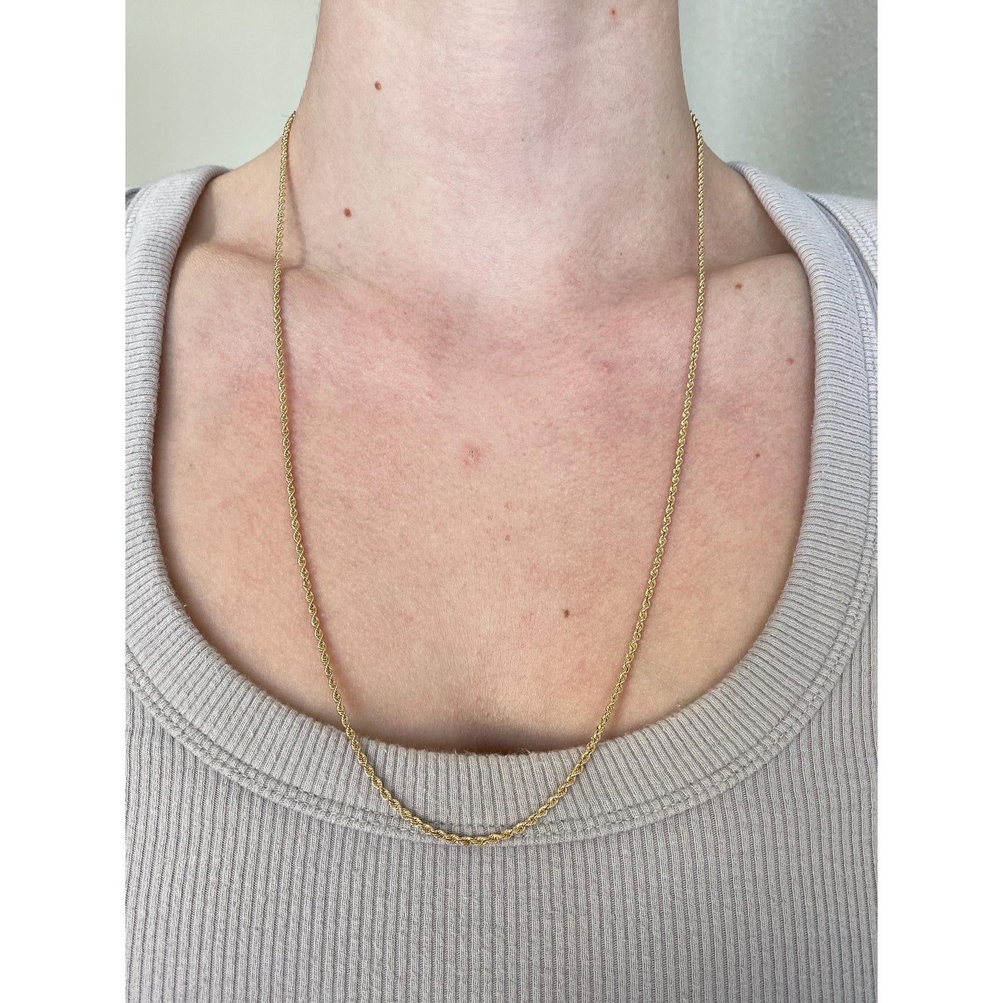 Vintage Solid 14k Yellow Gold Dainty Rope Chain Necklace - 24 inches