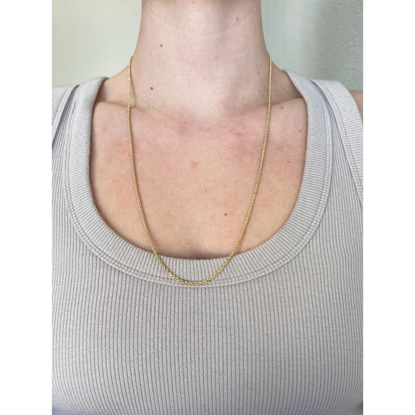 Vintage Solid 14k Yellow Gold Dainty Rope Chain Necklace - 24 inches