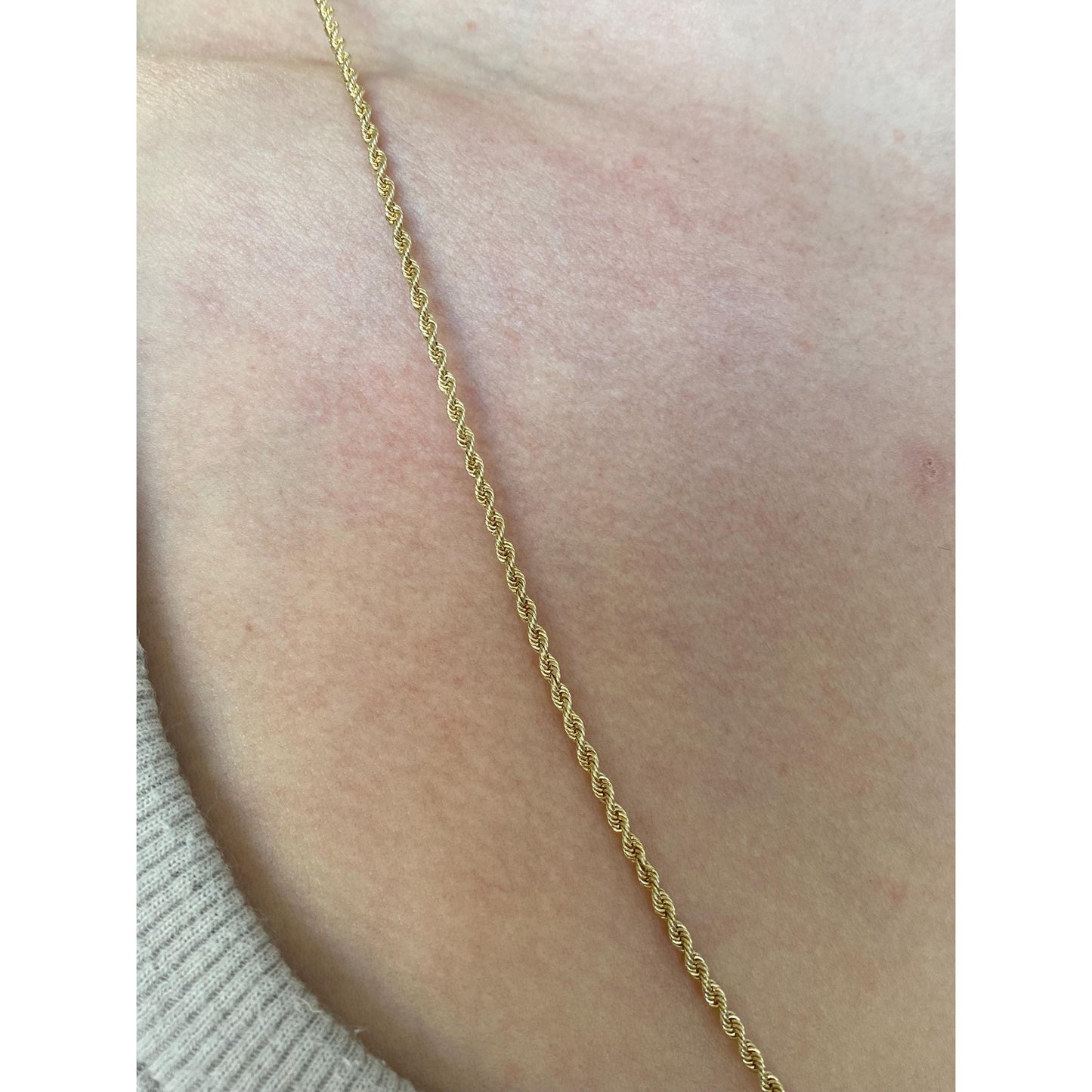 Vintage Solid 14k Yellow Gold Dainty Rope Chain Necklace - 24 inches