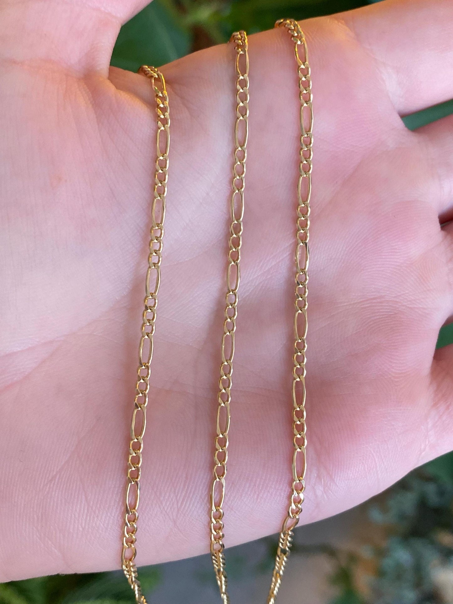 Vintage Solid 14k Yellow Gold Long Dainty Figaro Chain Necklace - 25.25 inches