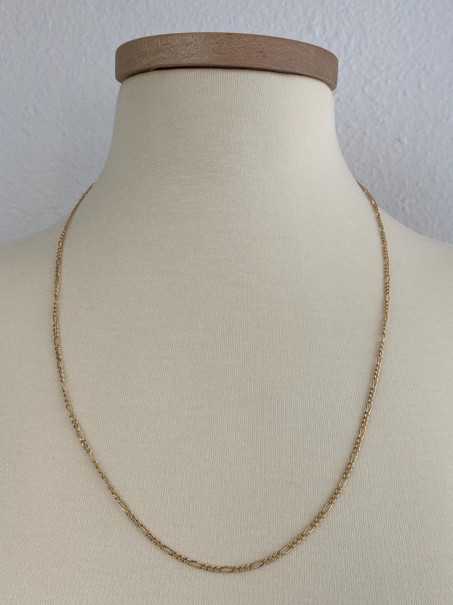 Vintage Solid 14k Yellow Gold Long Dainty Figaro Chain Necklace - 25.25 inches