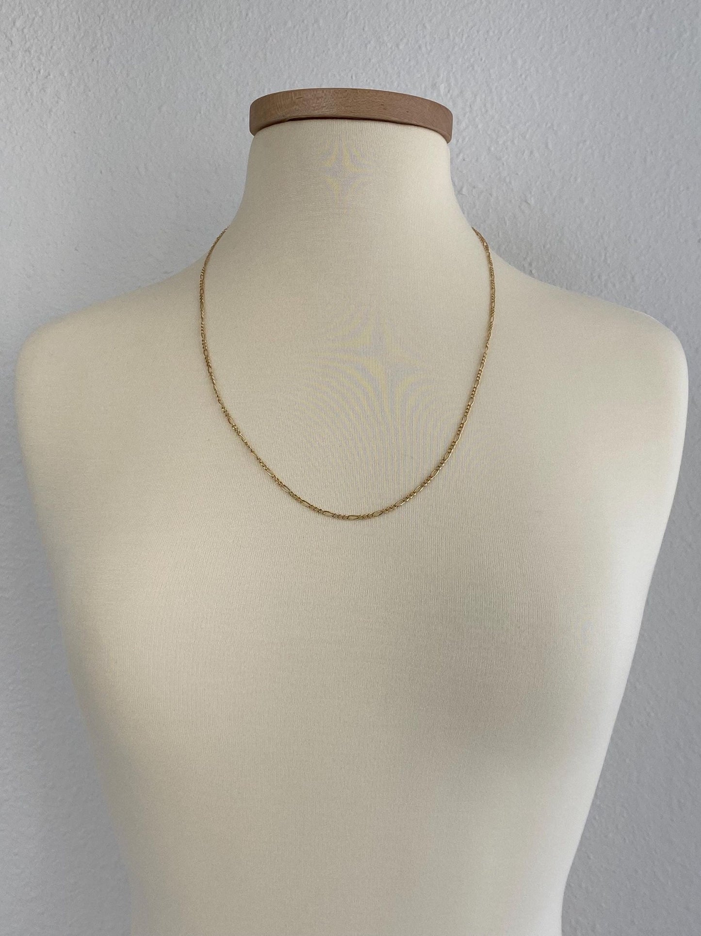 Vintage Solid 14k Yellow Gold Long Dainty Figaro Chain Necklace - 25.25 inches