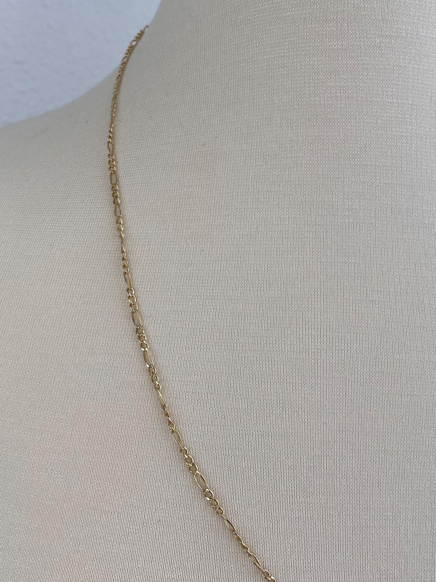 Vintage Solid 14k Yellow Gold Long Dainty Figaro Chain Necklace - 25.25 inches