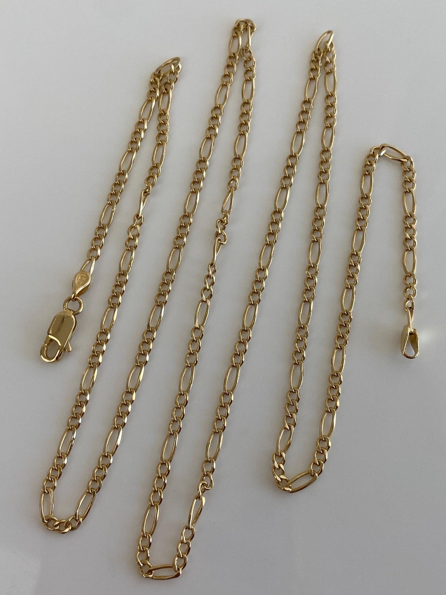 Vintage Solid 14k Yellow Gold Long Dainty Figaro Chain Necklace - 25.25 inches