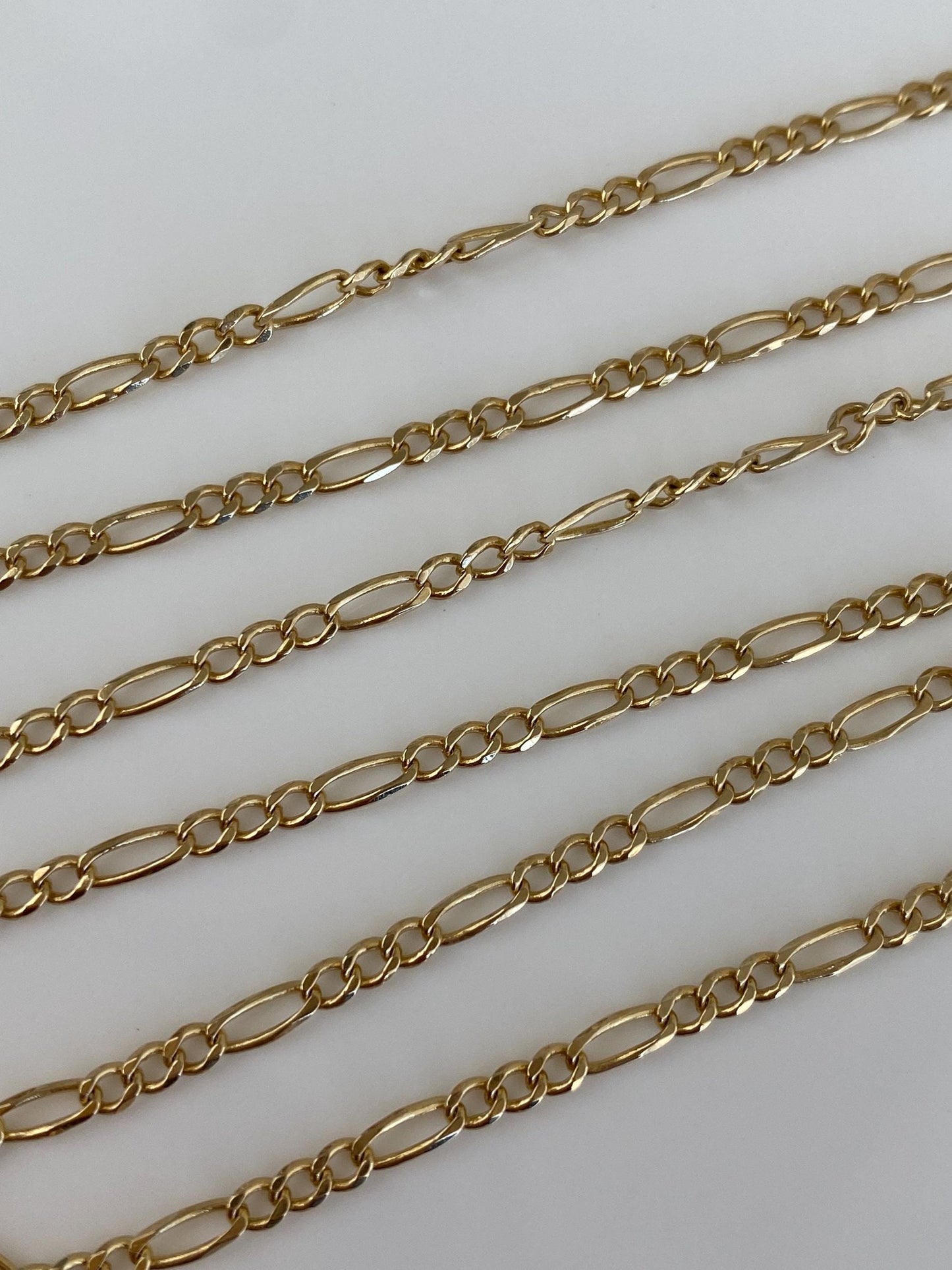 Vintage Solid 14k Yellow Gold Long Dainty Figaro Chain Necklace - 25.25 inches