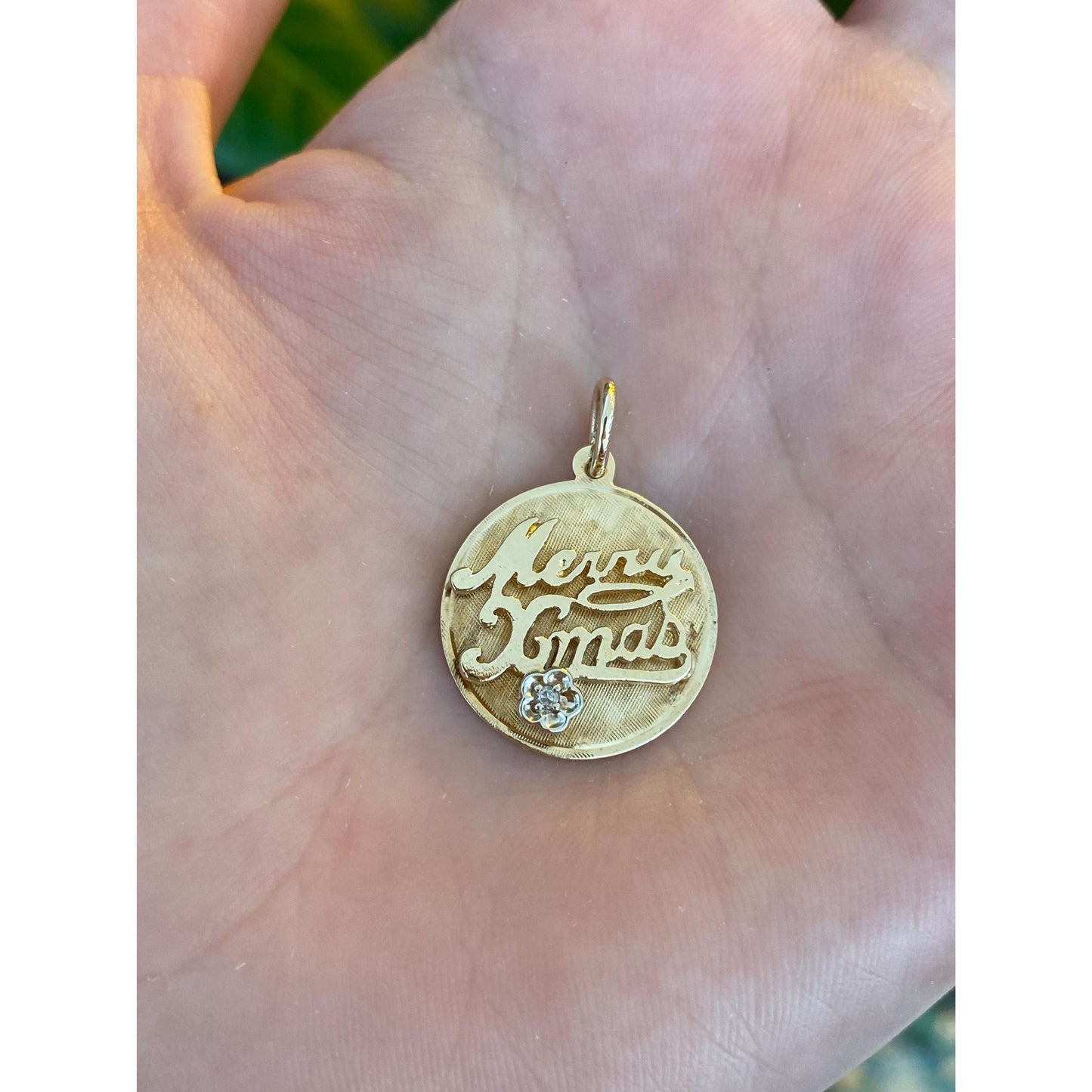 Vintage Solid 14k Yellow Gold Clear Spinel Merry Christmas Charm