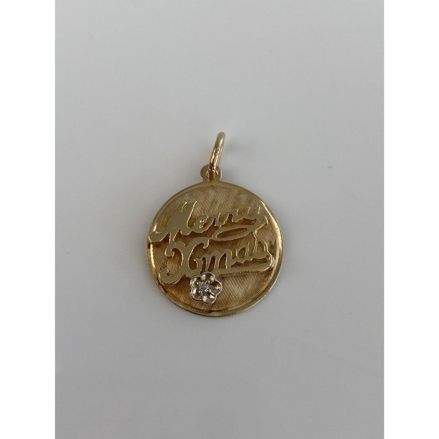 Vintage Solid 14k Yellow Gold Clear Spinel Merry Christmas Charm