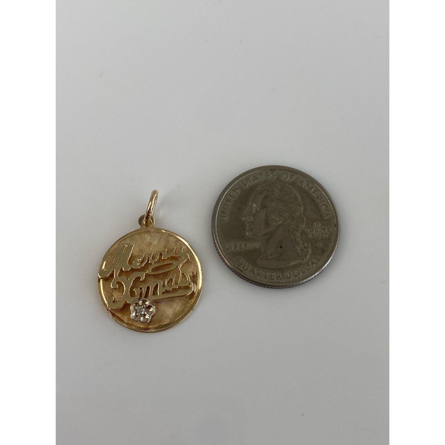 Vintage Solid 14k Yellow Gold Clear Spinel Merry Christmas Charm