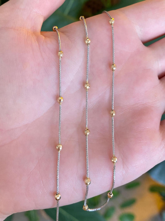 Vintage Solid 14k White & Yellow Gold Faceted Gold Balls Textured Snake Chain Necklace -  20.5 inches