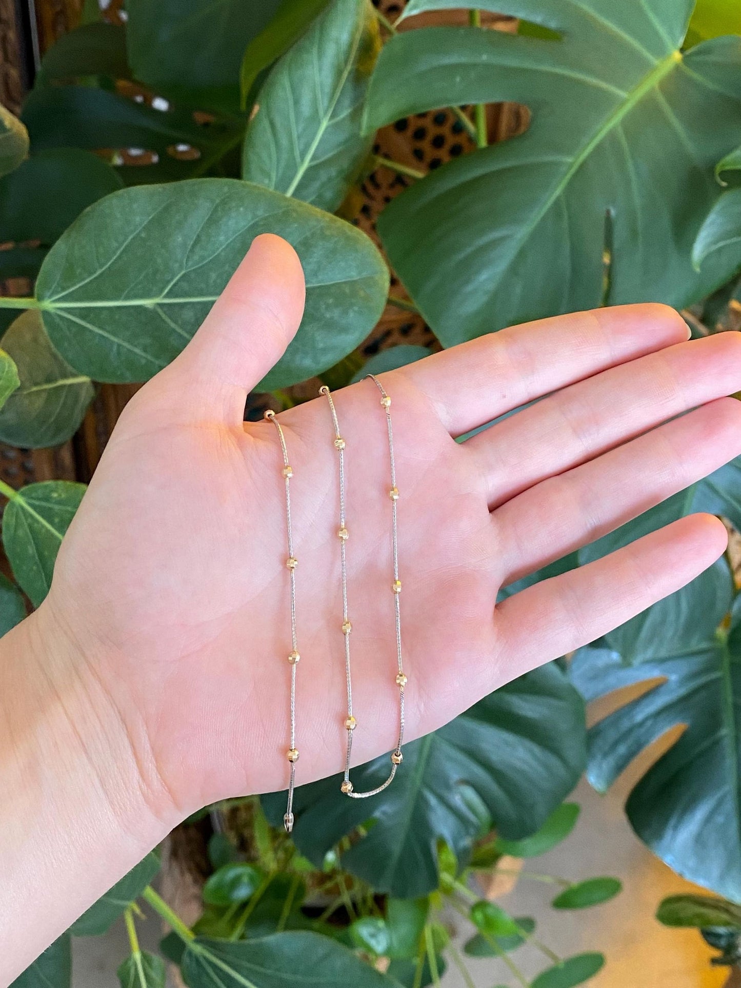 Vintage Solid 14k White & Yellow Gold Faceted Gold Balls Textured Snake Chain Necklace -  20.5 inches