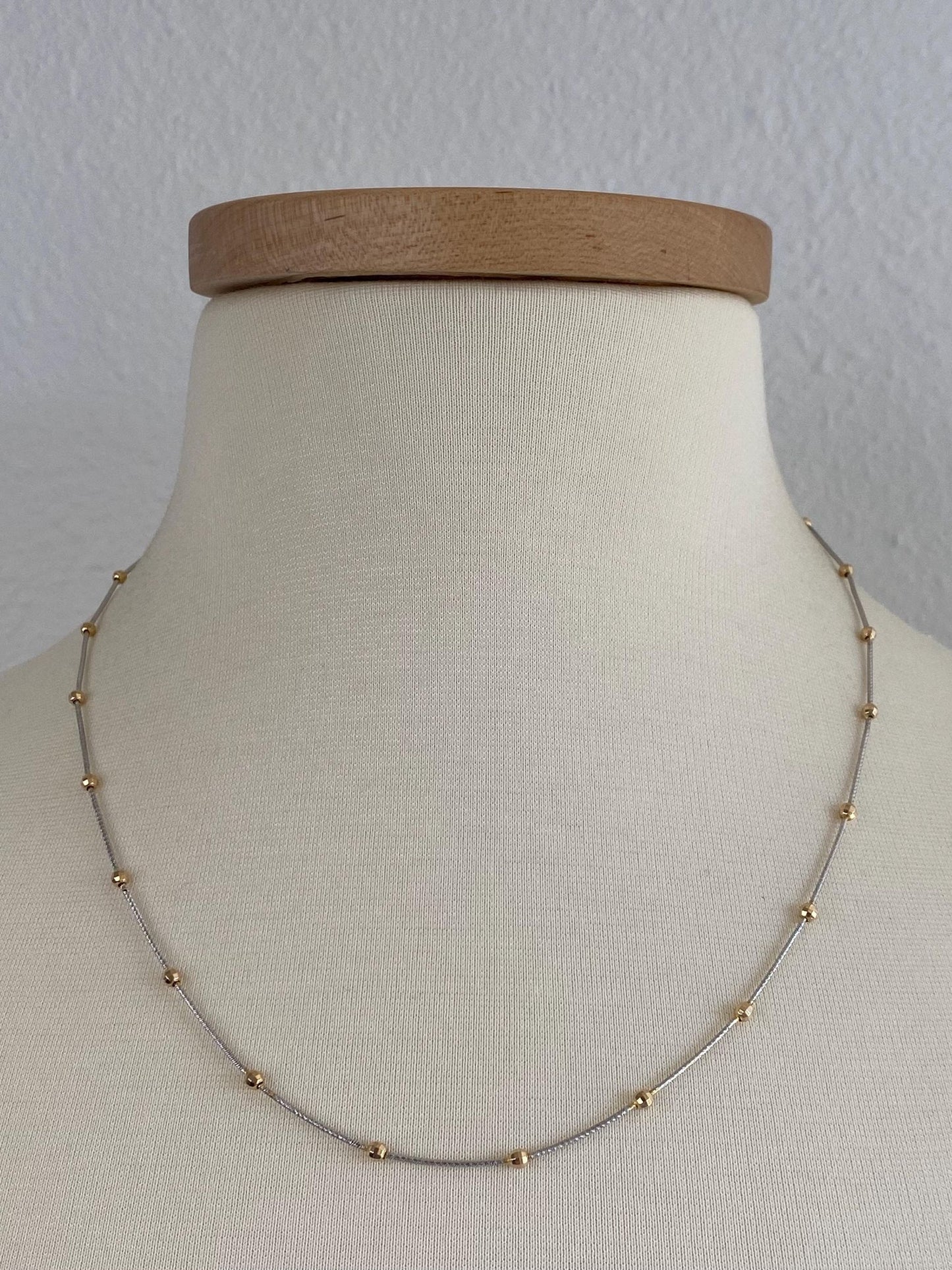 Vintage Solid 14k White & Yellow Gold Faceted Gold Balls Textured Snake Chain Necklace -  20.5 inches