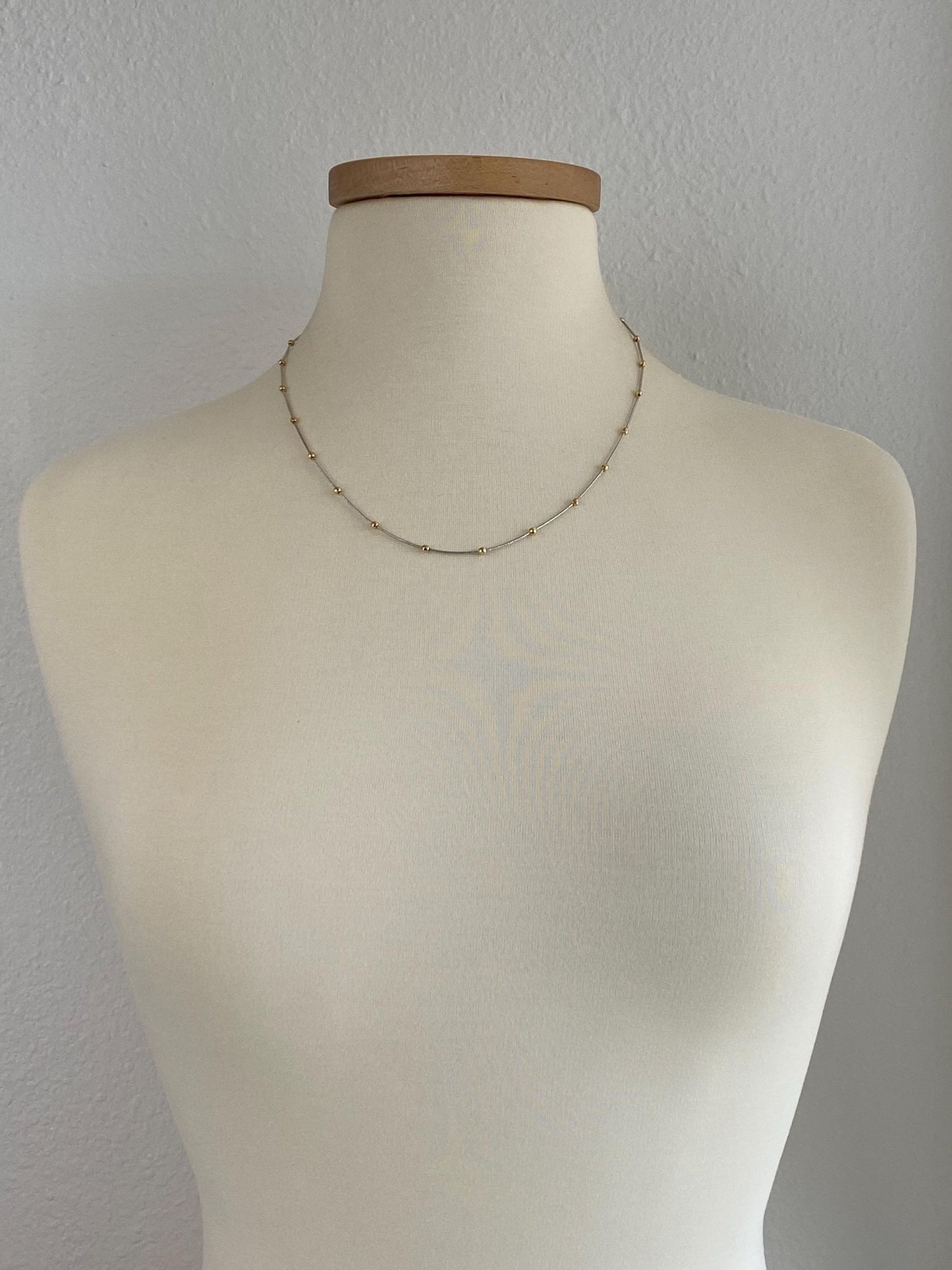 Vintage Solid 14k White & Yellow Gold Faceted Gold Balls Textured Snake Chain Necklace -  20.5 inches