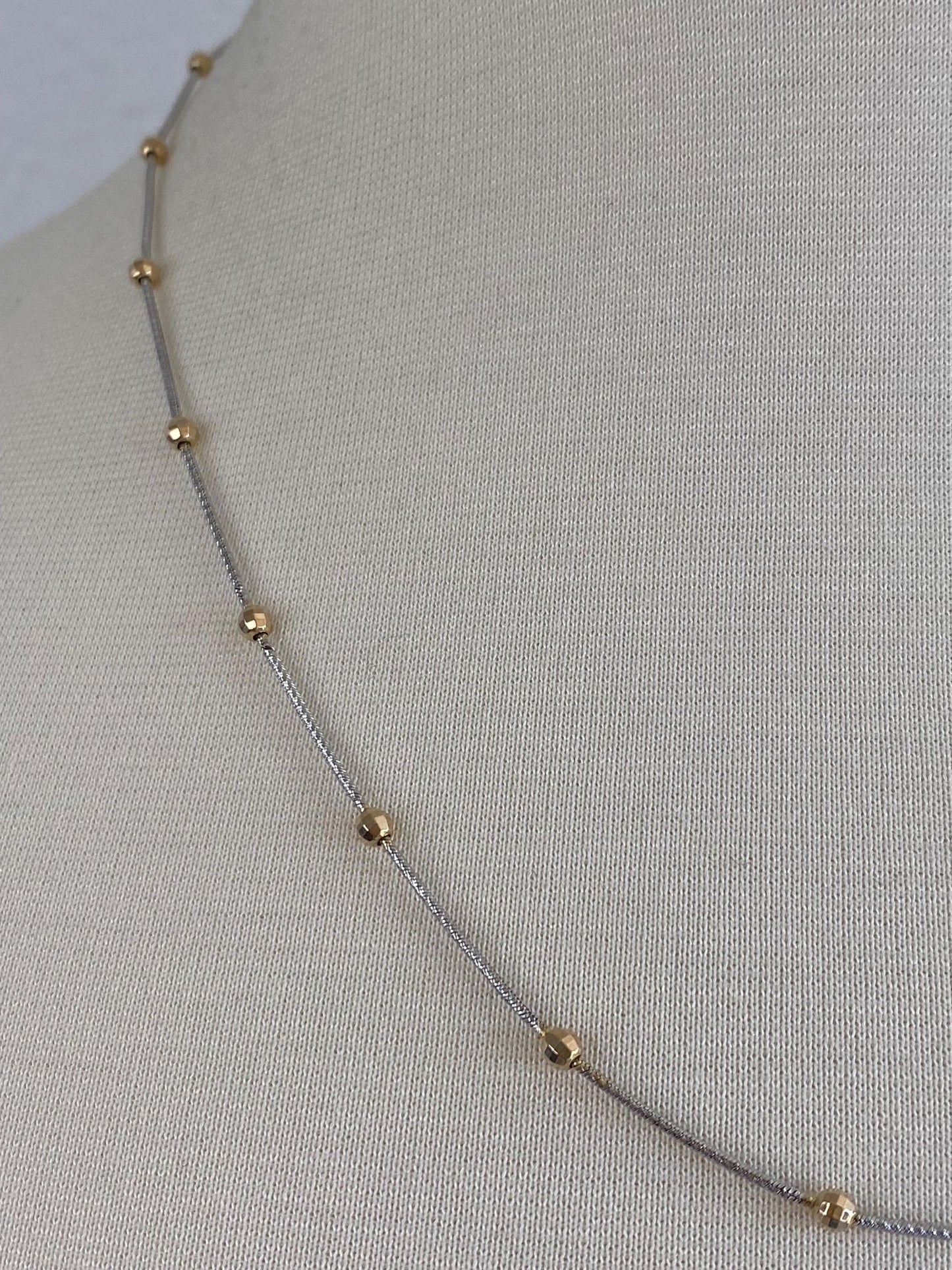 Vintage Solid 14k White & Yellow Gold Faceted Gold Balls Textured Snake Chain Necklace -  20.5 inches