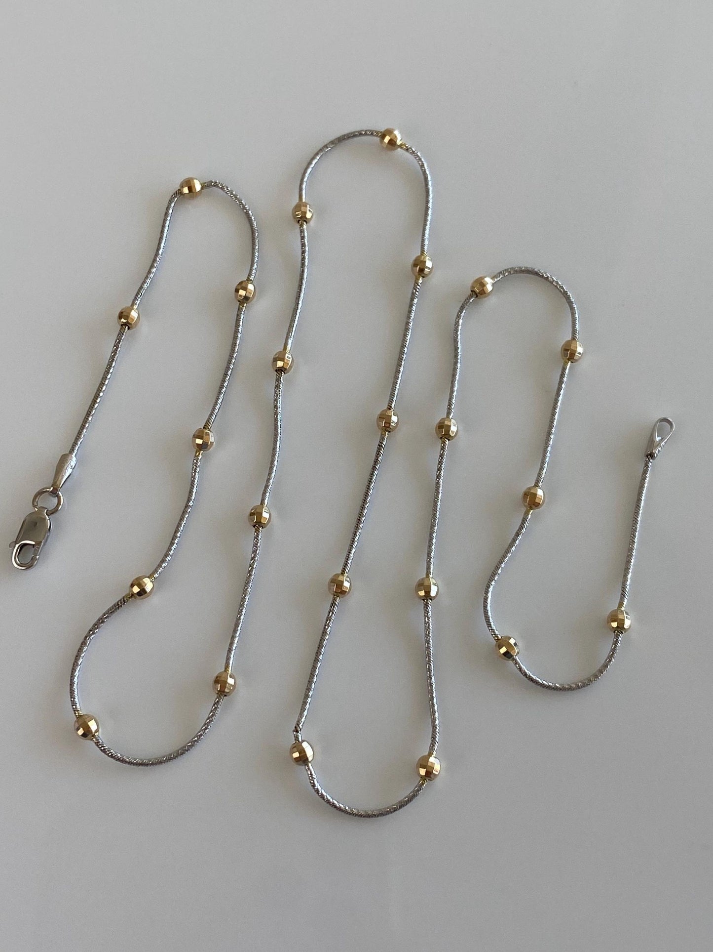 Vintage Solid 14k White & Yellow Gold Faceted Gold Balls Textured Snake Chain Necklace -  20.5 inches