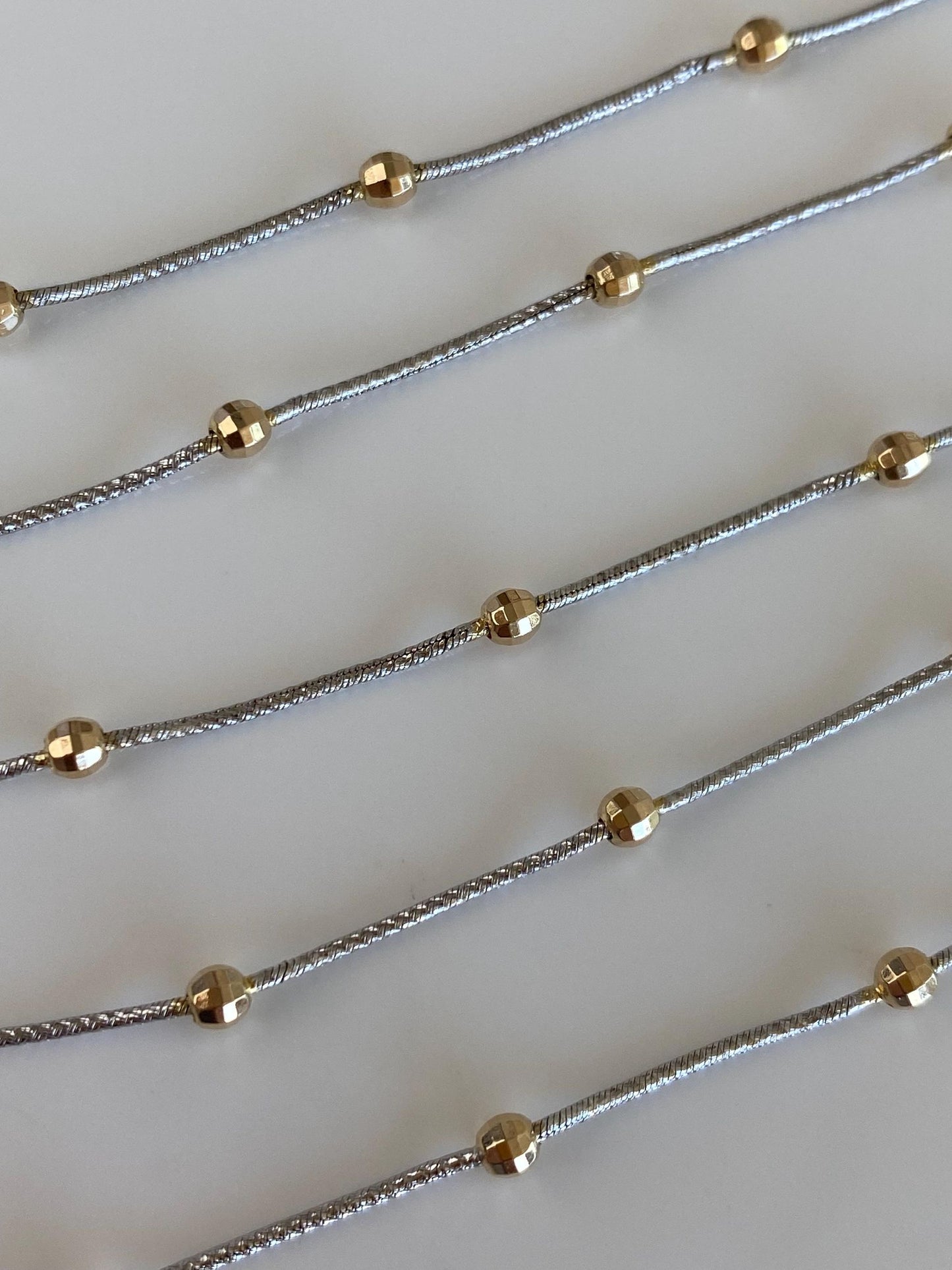 Vintage Solid 14k White & Yellow Gold Faceted Gold Balls Textured Snake Chain Necklace -  20.5 inches