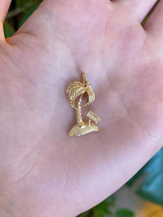 Vintage Solid 14k Yellow Gold Florida Palm Tree Charm
