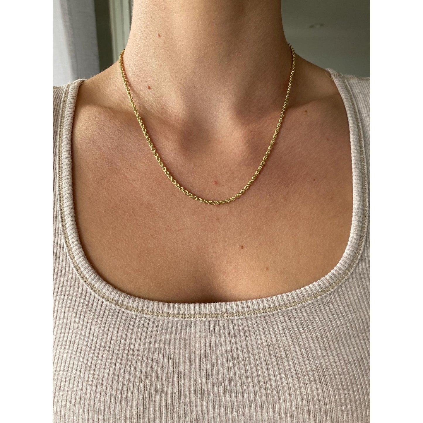 Vintage Solid 14k Yellow Gold Rope Chain Necklace - 18 inches