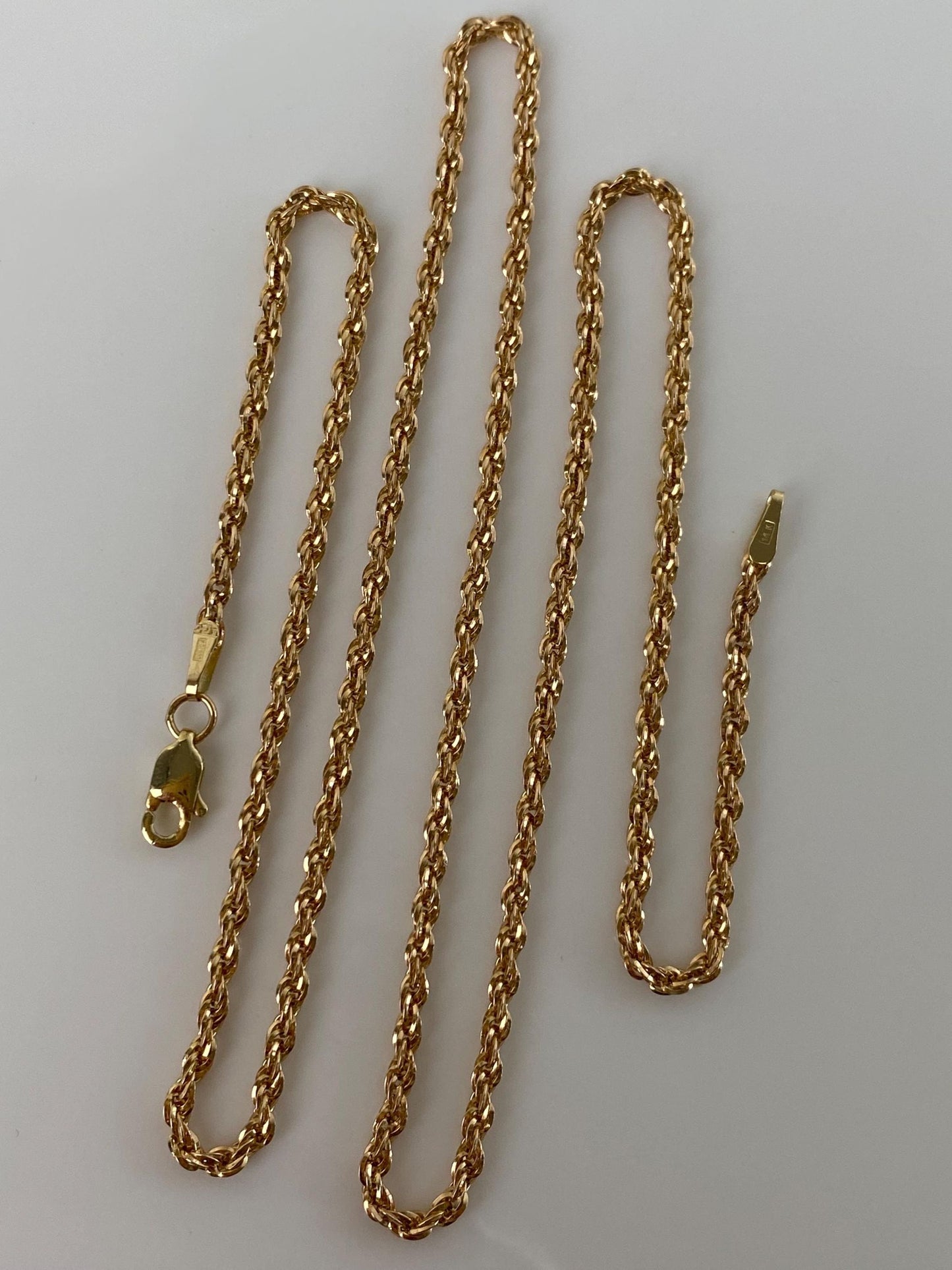Vintage Solid 14k Yellow Gold Rope Chain Necklace - 18.75 inches