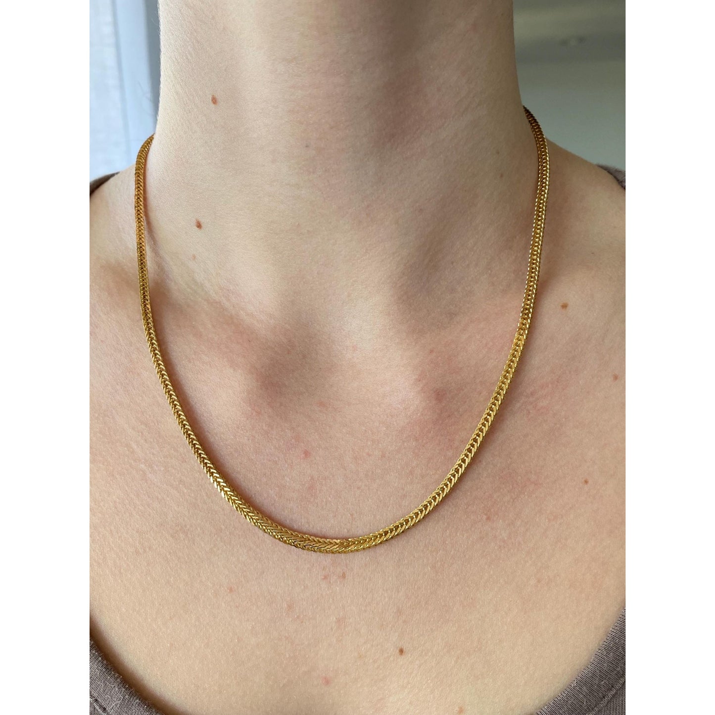 Solid 14k Yellow Gold Square Wheat Chain Necklace - 18.5 inches