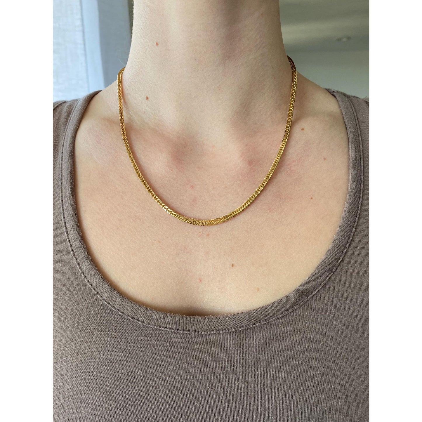 Solid 14k Yellow Gold Square Wheat Chain Necklace - 18.5 inches