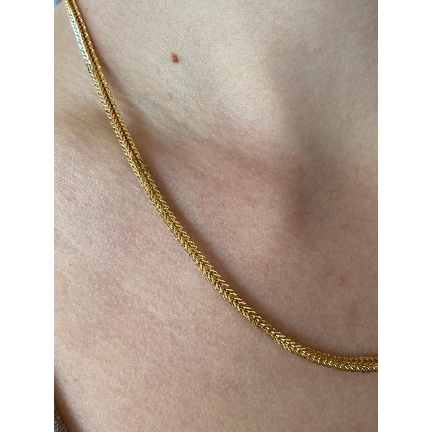 Solid 14k Yellow Gold Square Wheat Chain Necklace - 18.5 inches