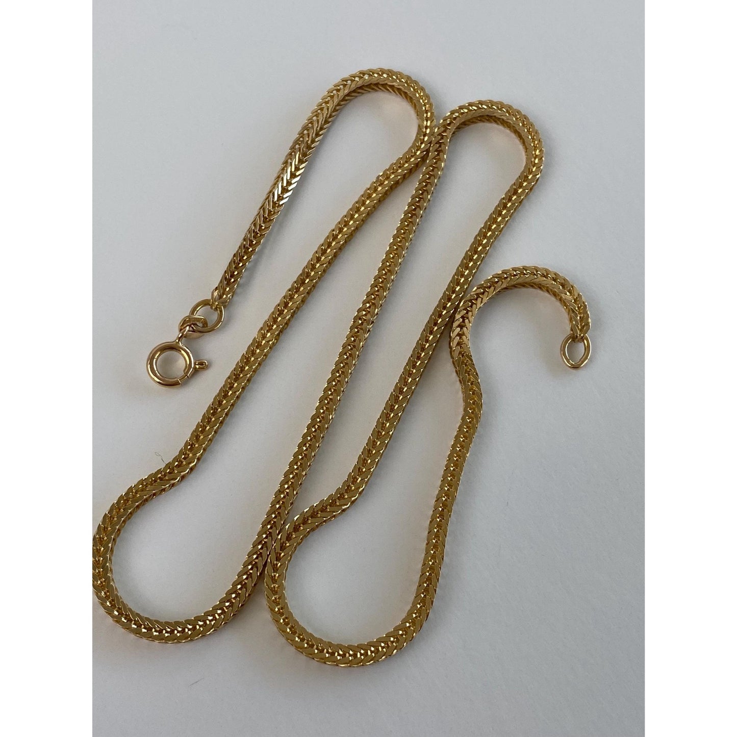 Solid 14k Yellow Gold Square Wheat Chain Necklace - 18.5 inches