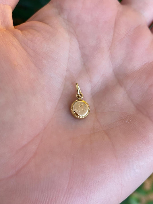 Vintage Solid 14k Yellow Gold Initial 'M' Little Cufflink Conversion Charm