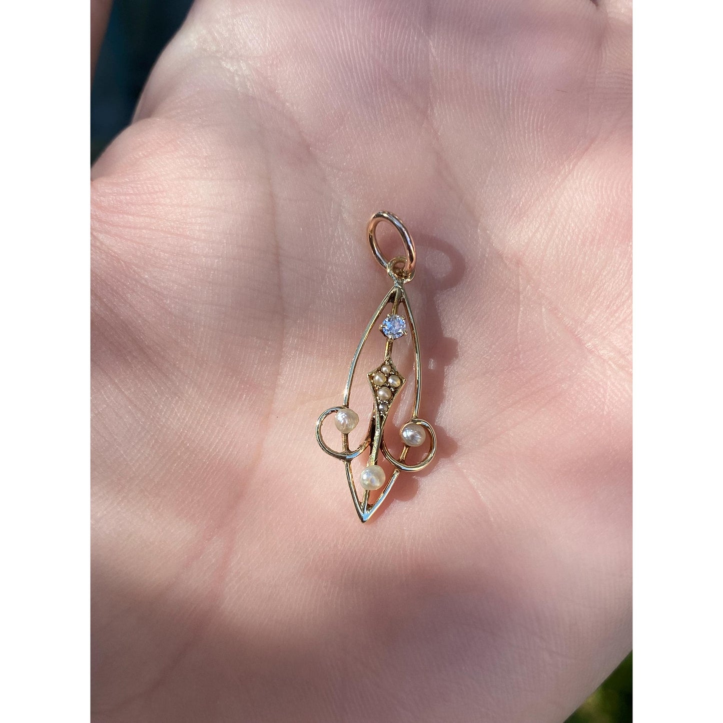 Vintage Solid 14k Yellow Gold Diamond Seed Pearl Stick Pin Conversion Charm