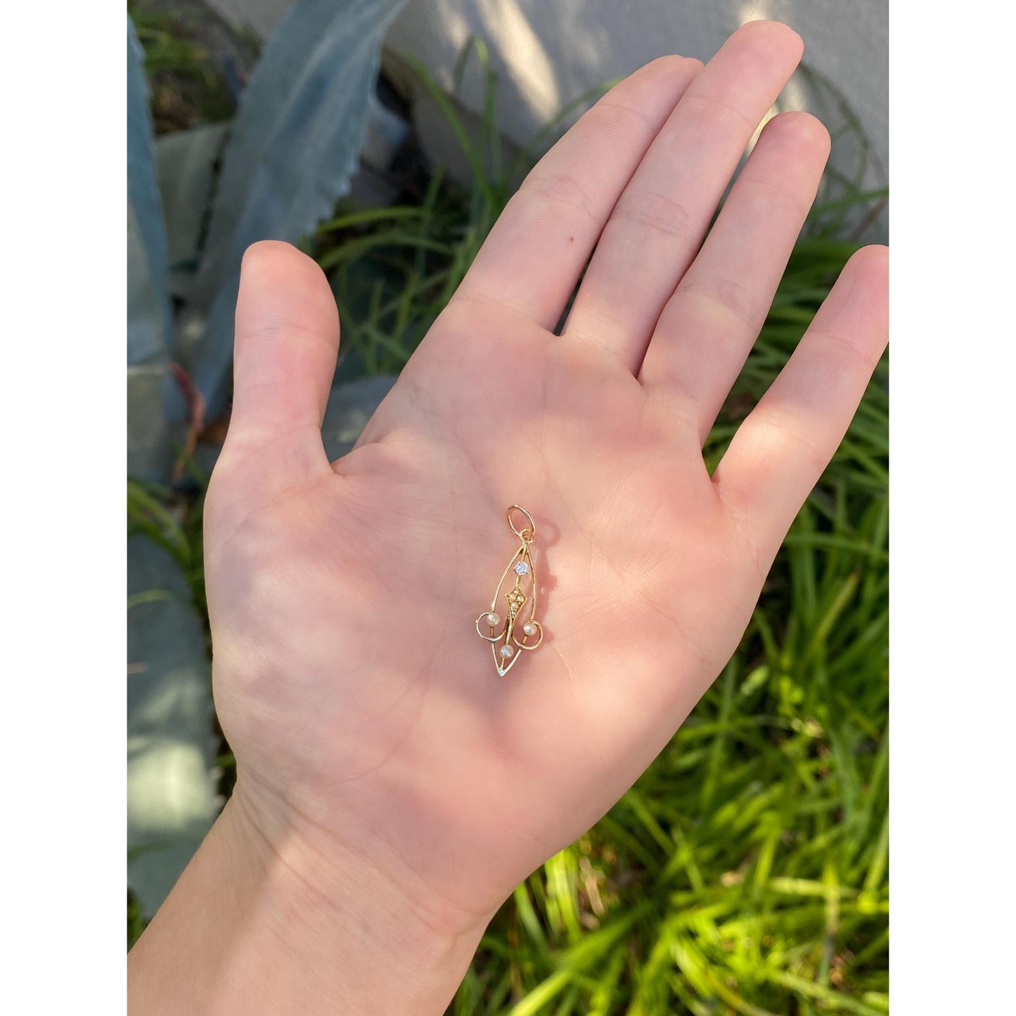 Vintage Solid 14k Yellow Gold Diamond Seed Pearl Stick Pin Conversion Charm