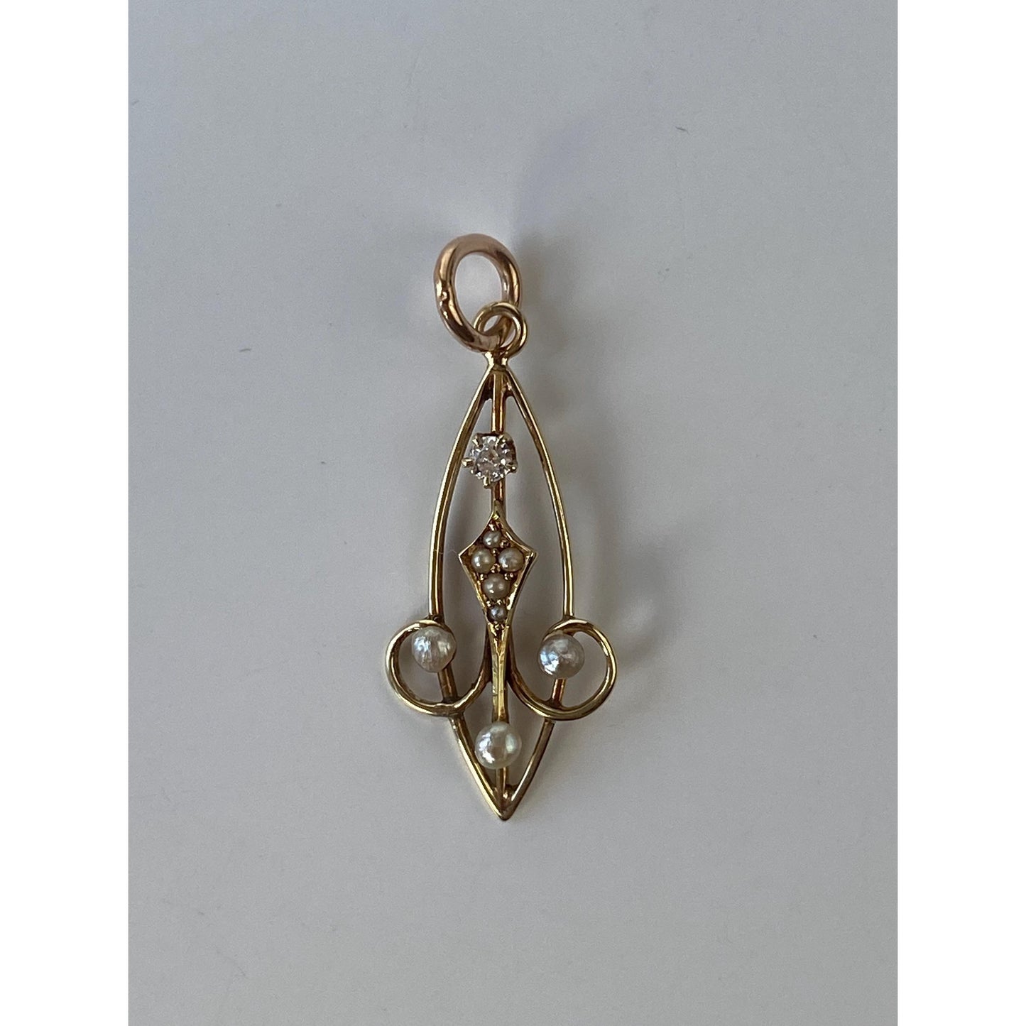 Vintage Solid 14k Yellow Gold Diamond Seed Pearl Stick Pin Conversion Charm