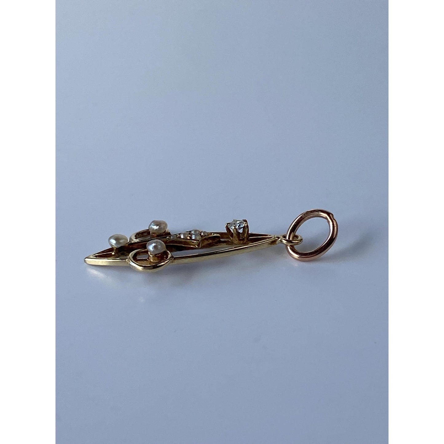 Vintage Solid 14k Yellow Gold Diamond Seed Pearl Stick Pin Conversion Charm