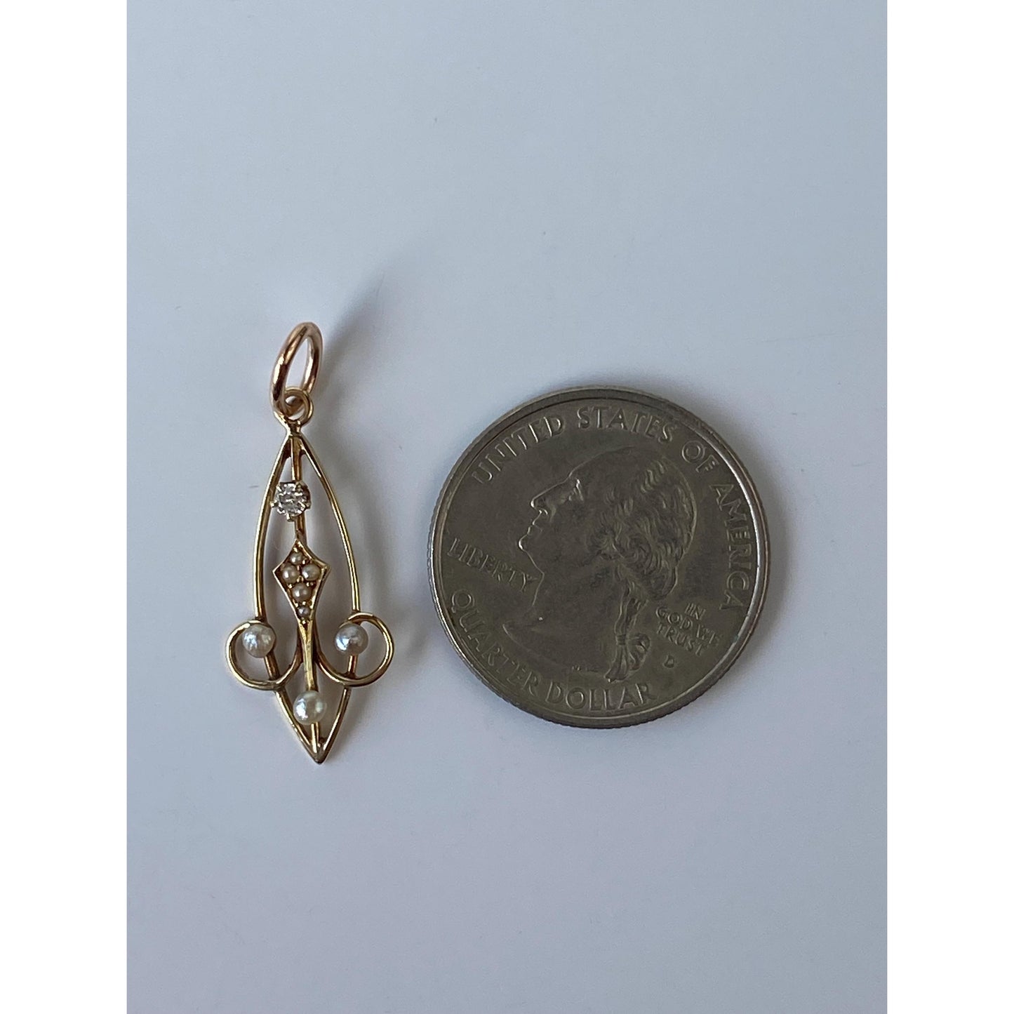 Vintage Solid 14k Yellow Gold Diamond Seed Pearl Stick Pin Conversion Charm