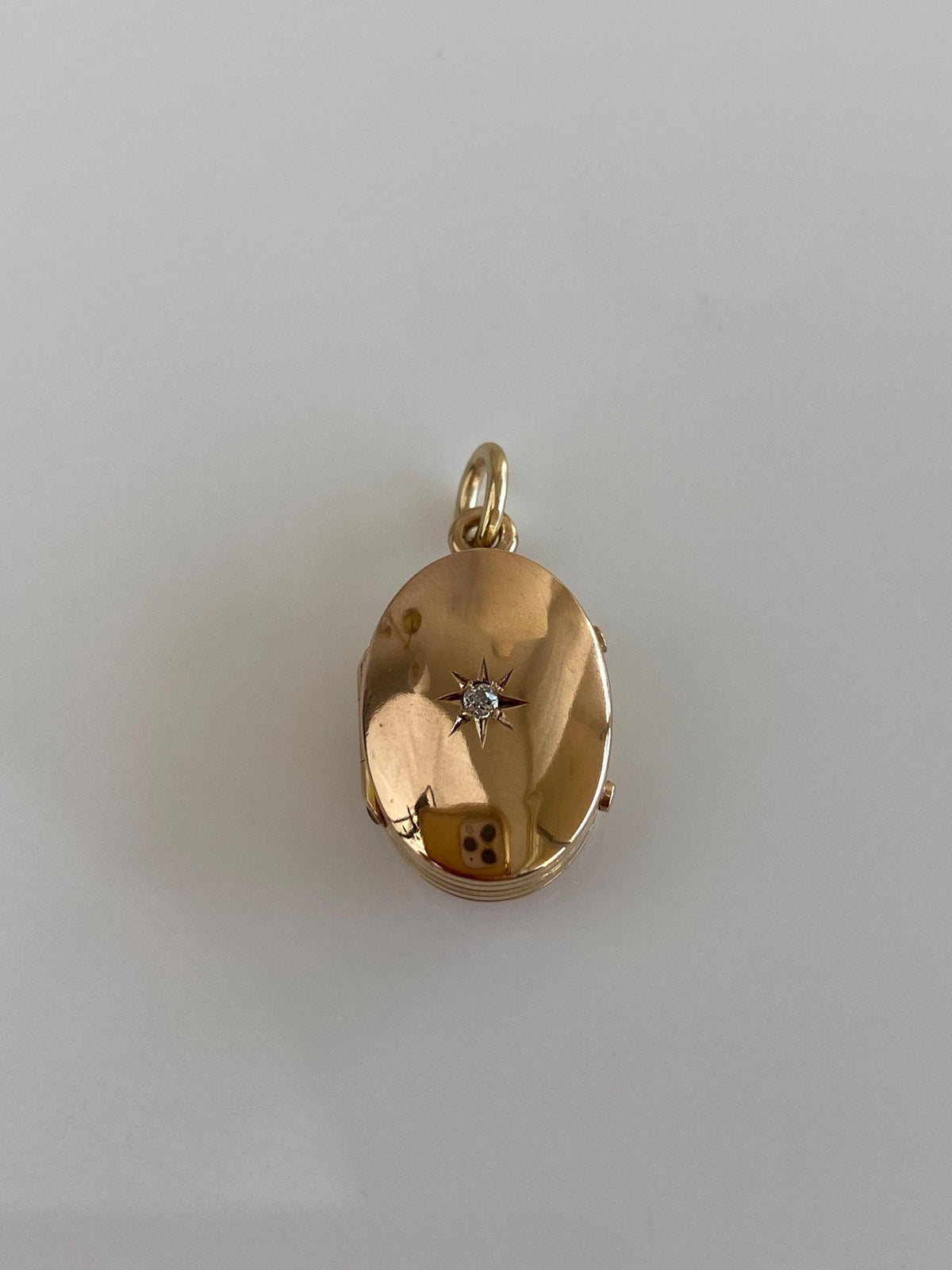 Vintage Solid 10k Rosey Gold Star Set Diamond Locket Charm