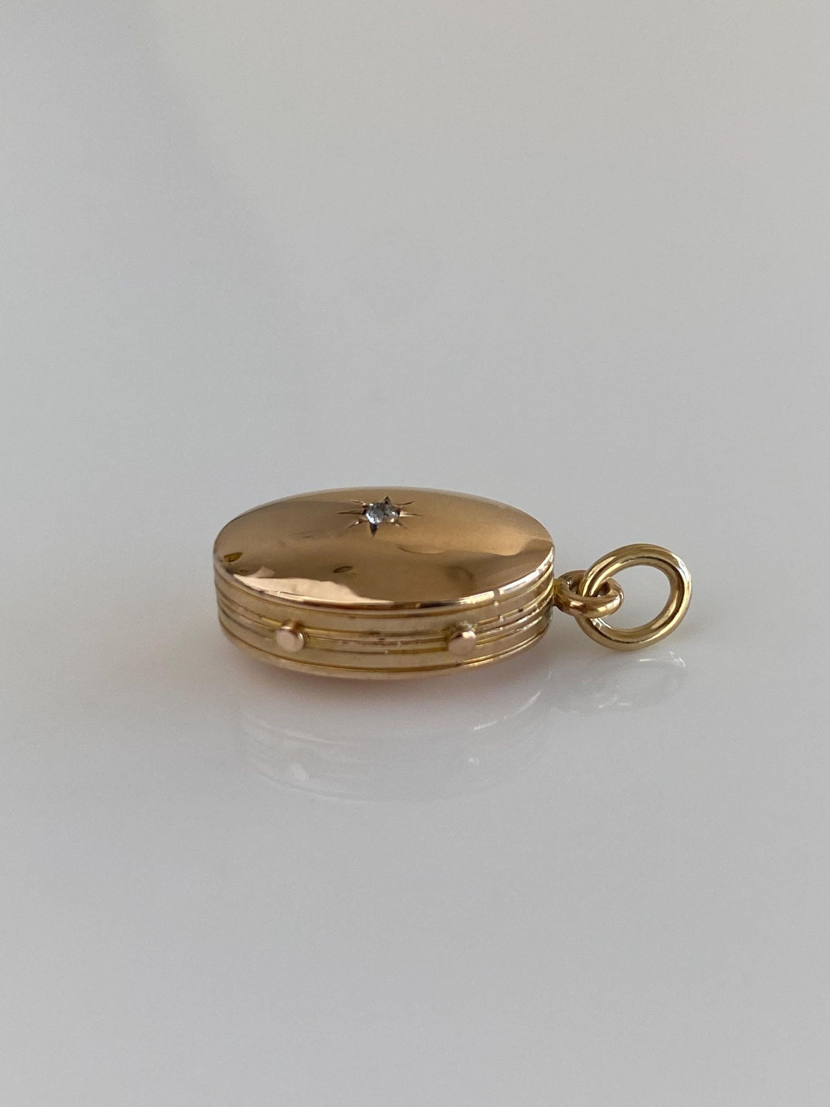 Vintage Solid 10k Rosey Gold Star Set Diamond Locket Charm