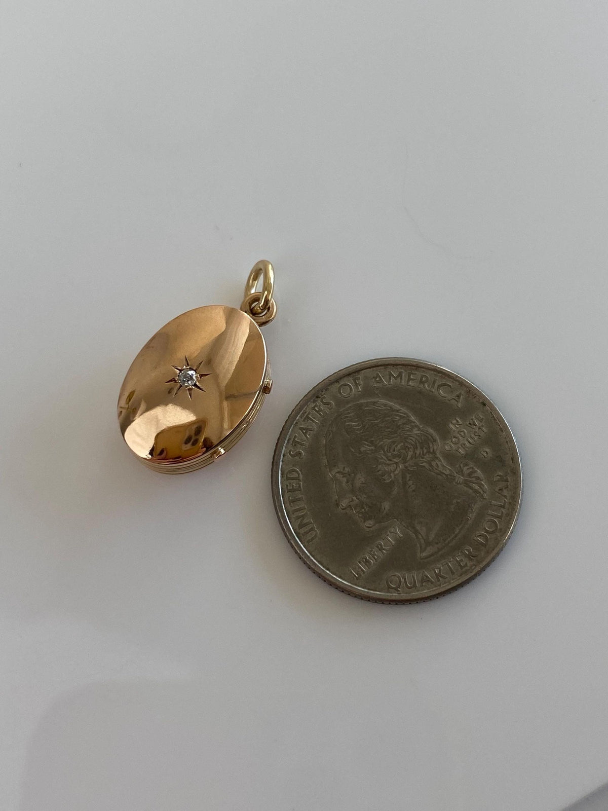 Vintage Solid 10k Rosey Gold Star Set Diamond Locket Charm