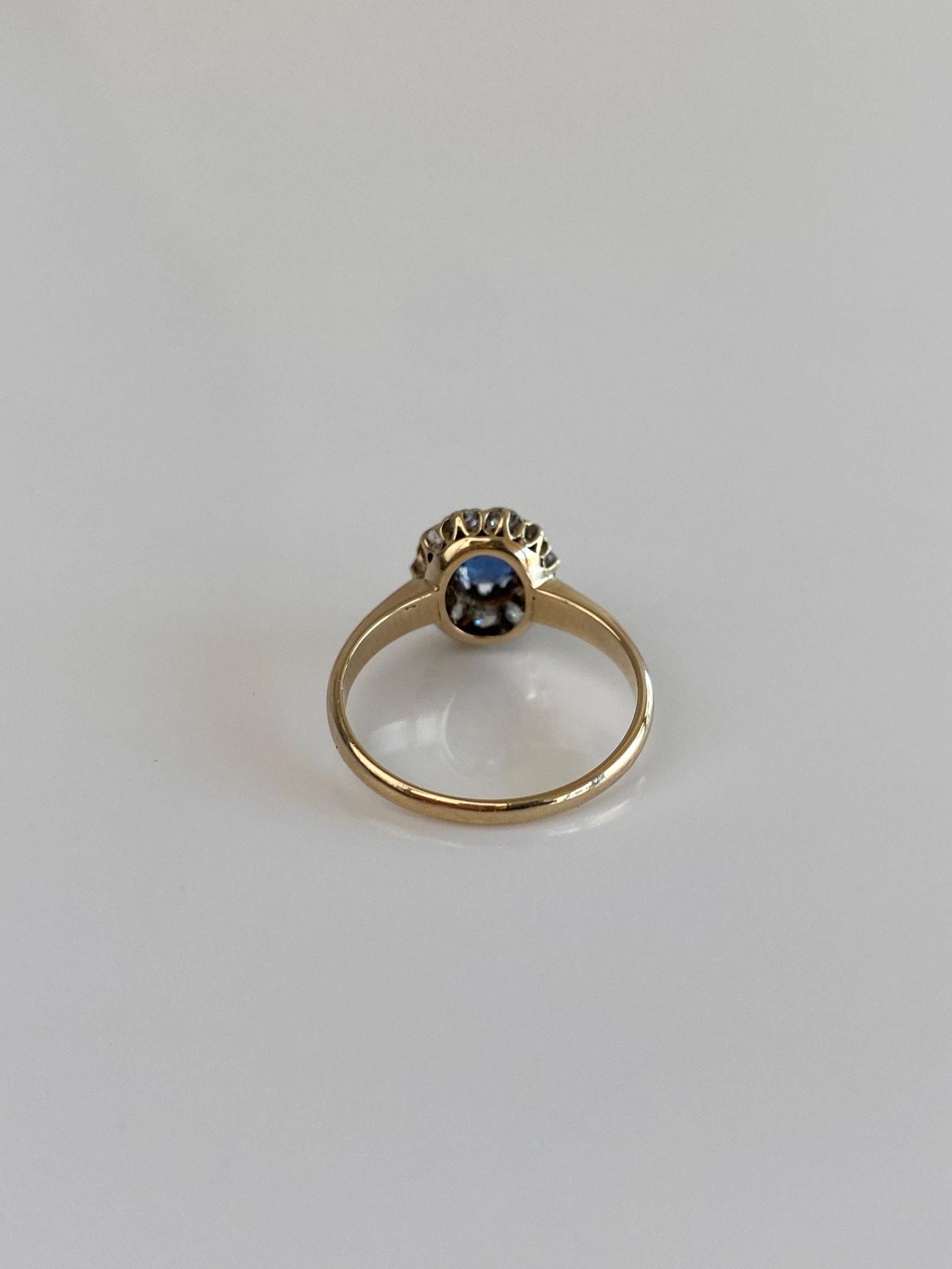 Solid 14k Yellow Gold Diamond Halo Blue Sapphire Ring - Size 3.25