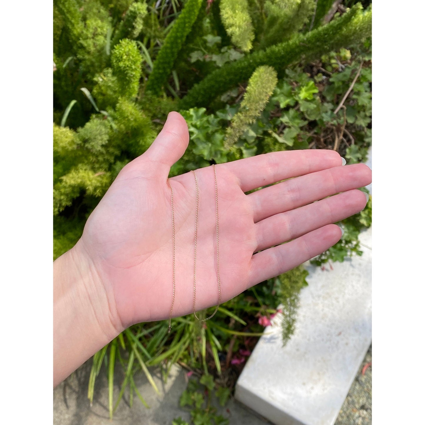 Vintage Solid 14k Yellow Gold Dainty Elongated Curb Chain Necklace - 18.75 inches