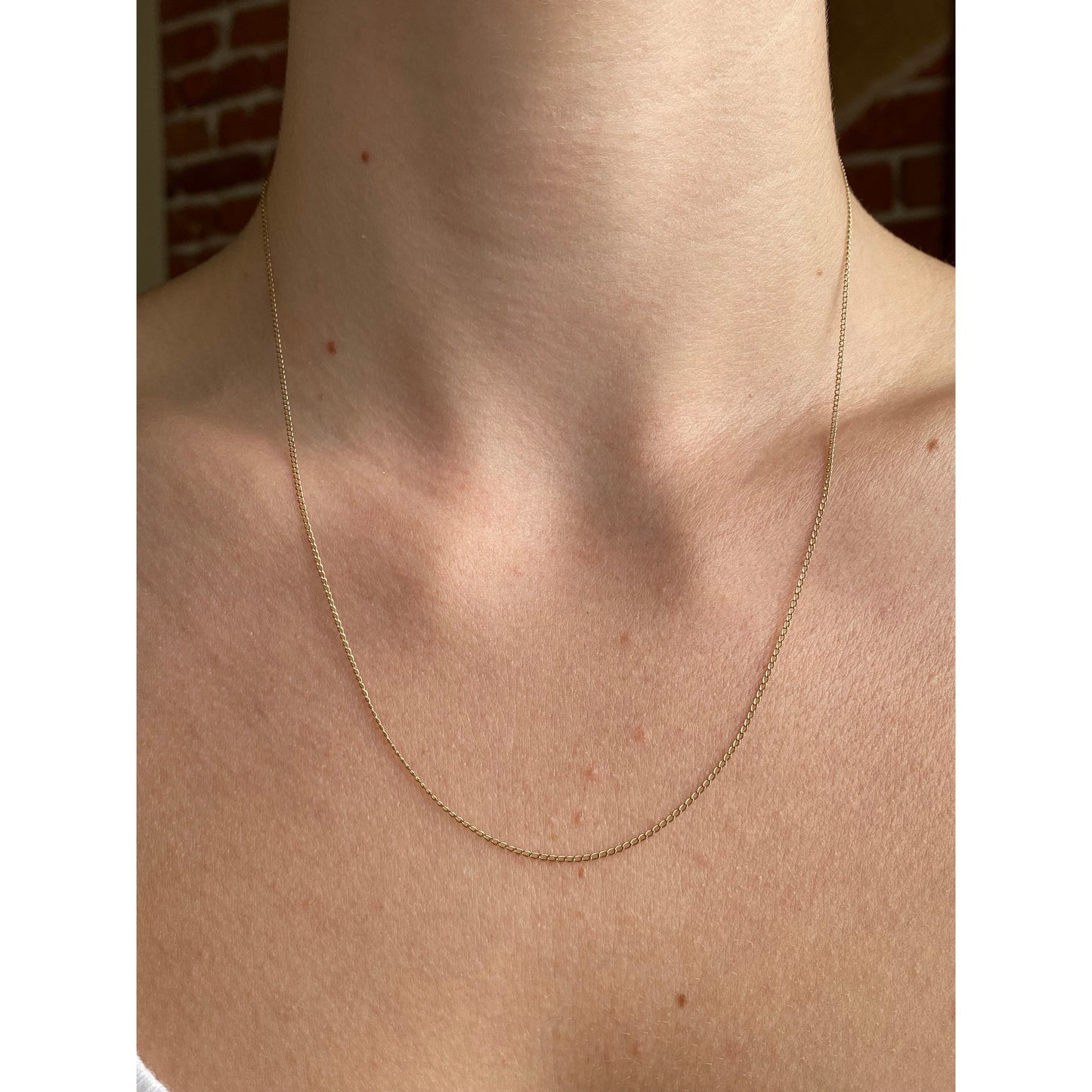 Vintage Solid 14k Yellow Gold Dainty Elongated Curb Chain Necklace - 18.75 inches