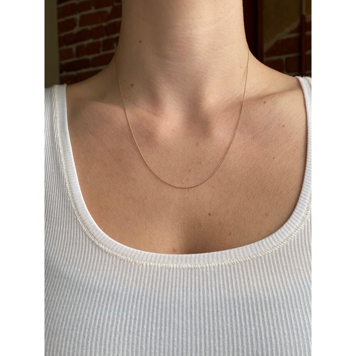 Vintage Solid 14k Yellow Gold Dainty Elongated Curb Chain Necklace - 18.75 inches