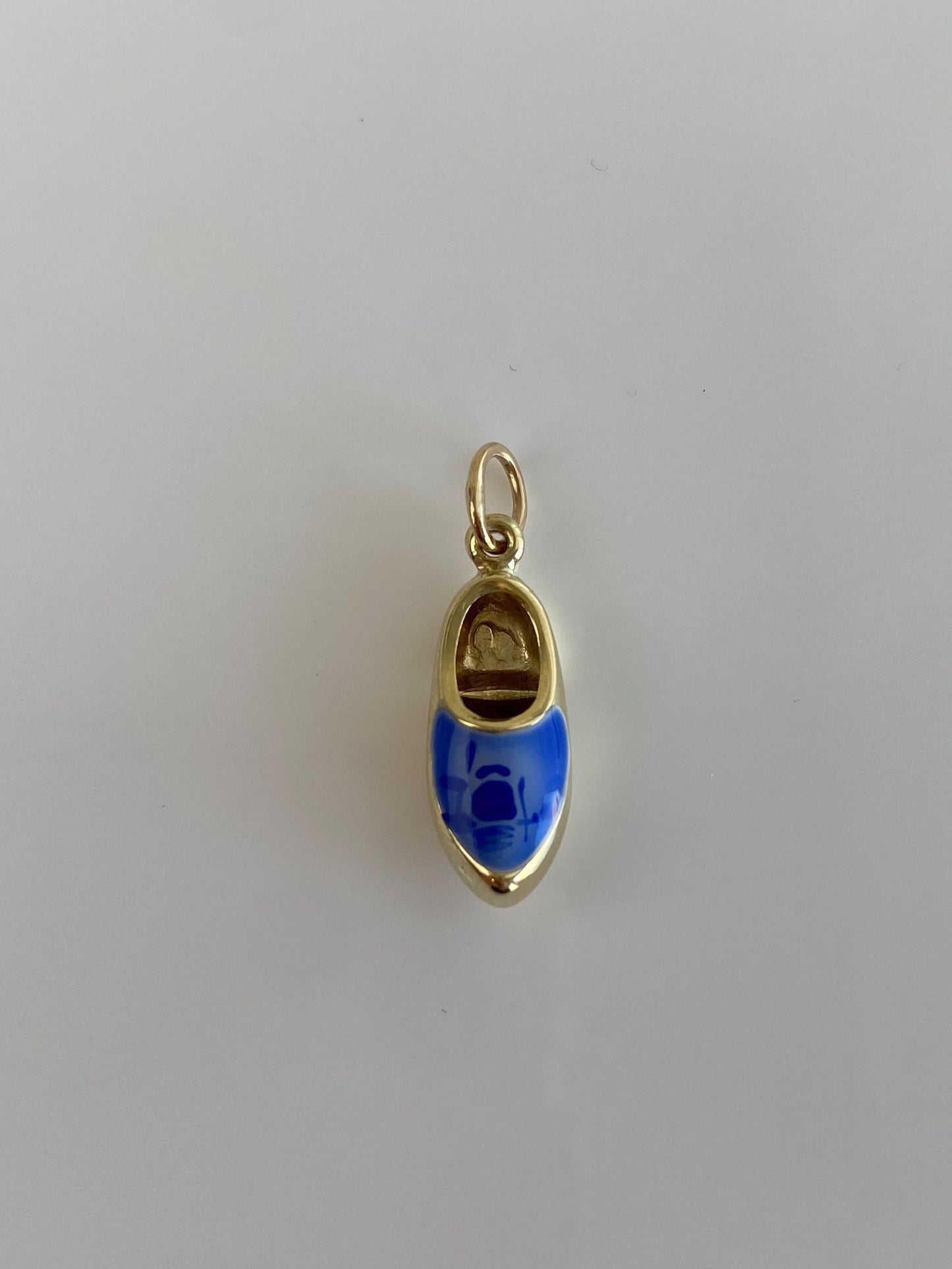 Vintage Solid 14k Yellow Gold Blue & White Enamel Dutch Shoe Charm