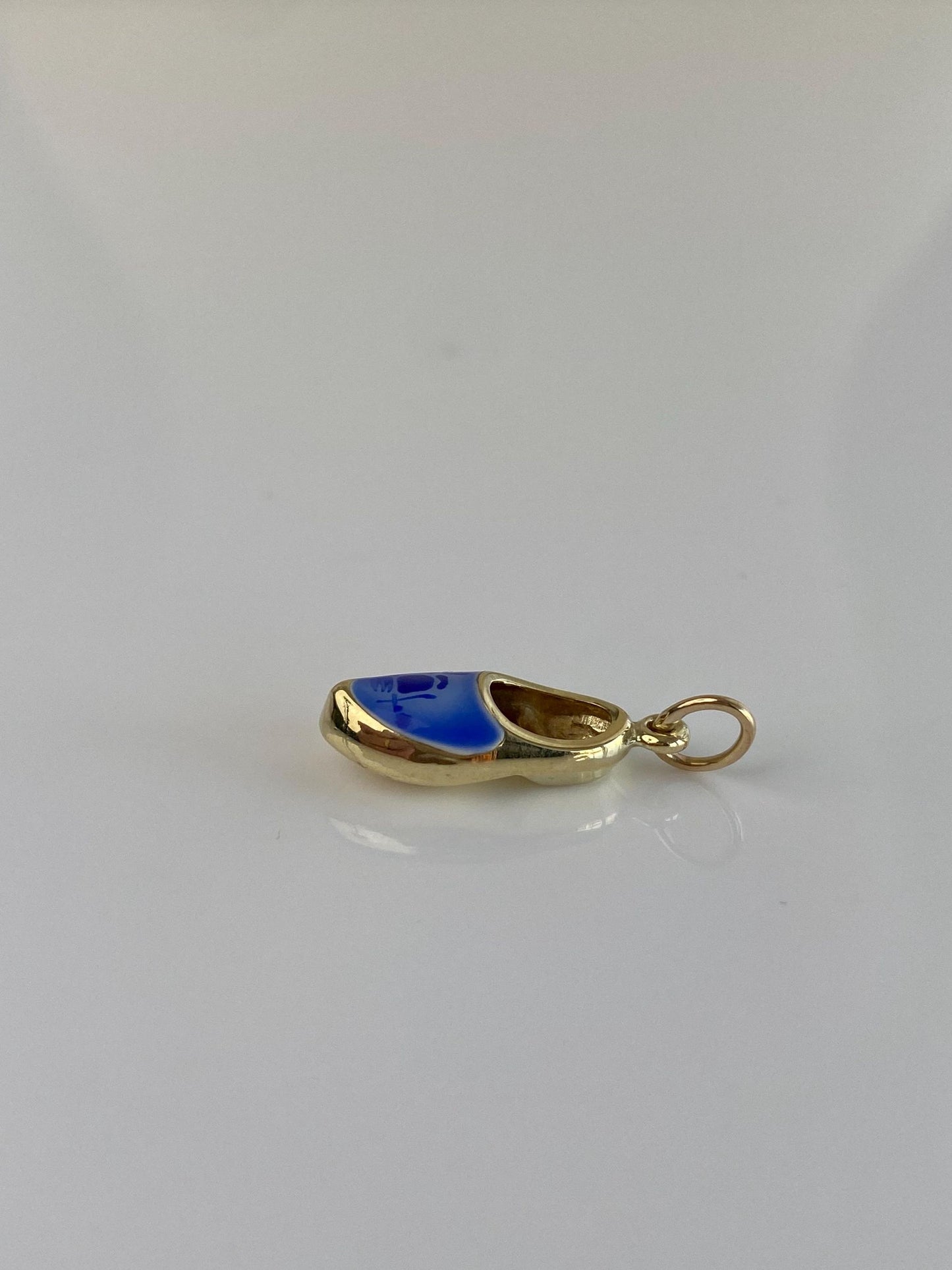 Vintage Solid 14k Yellow Gold Blue & White Enamel Dutch Shoe Charm