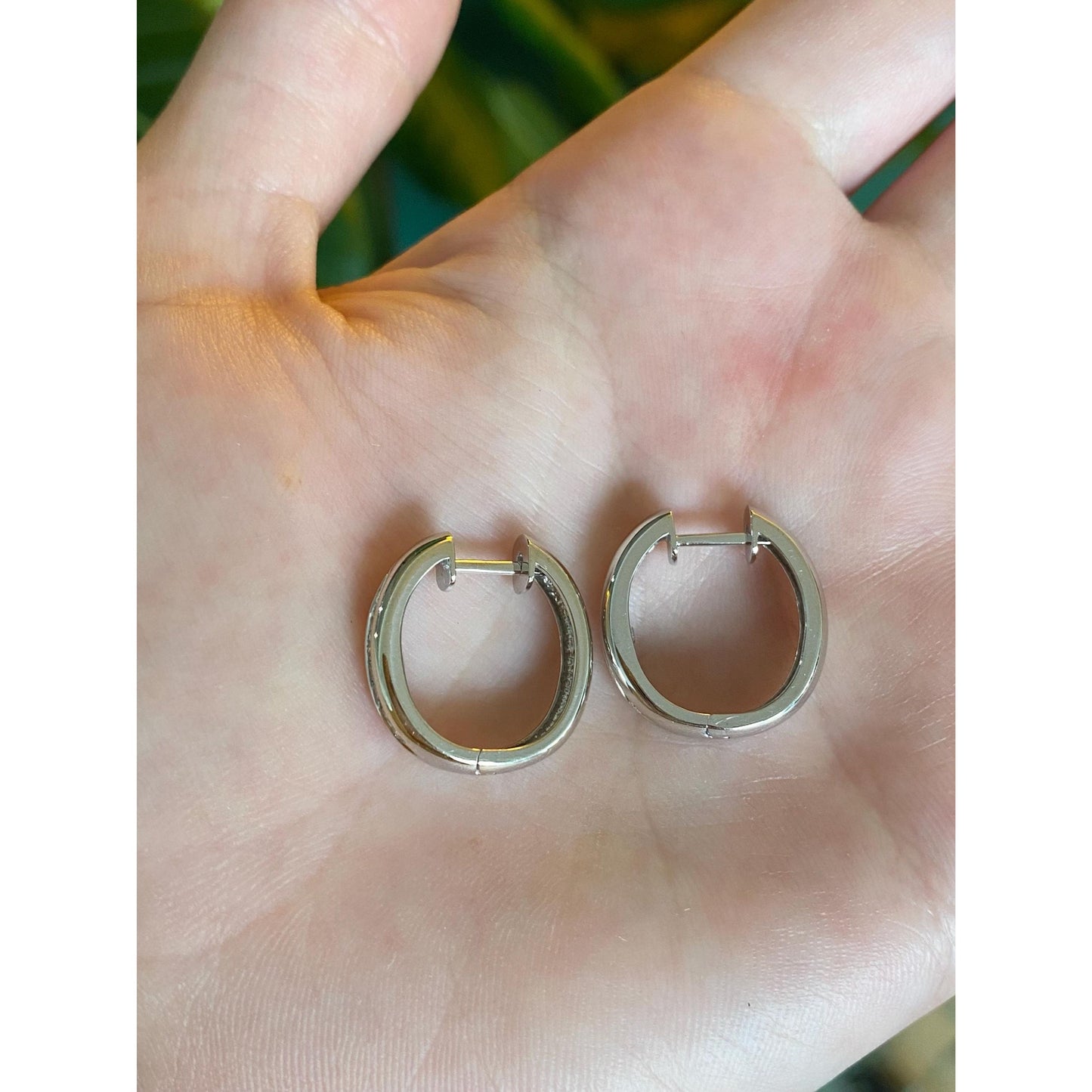 Vintage Solid 14k White Gold Diamond Hoop Earrings