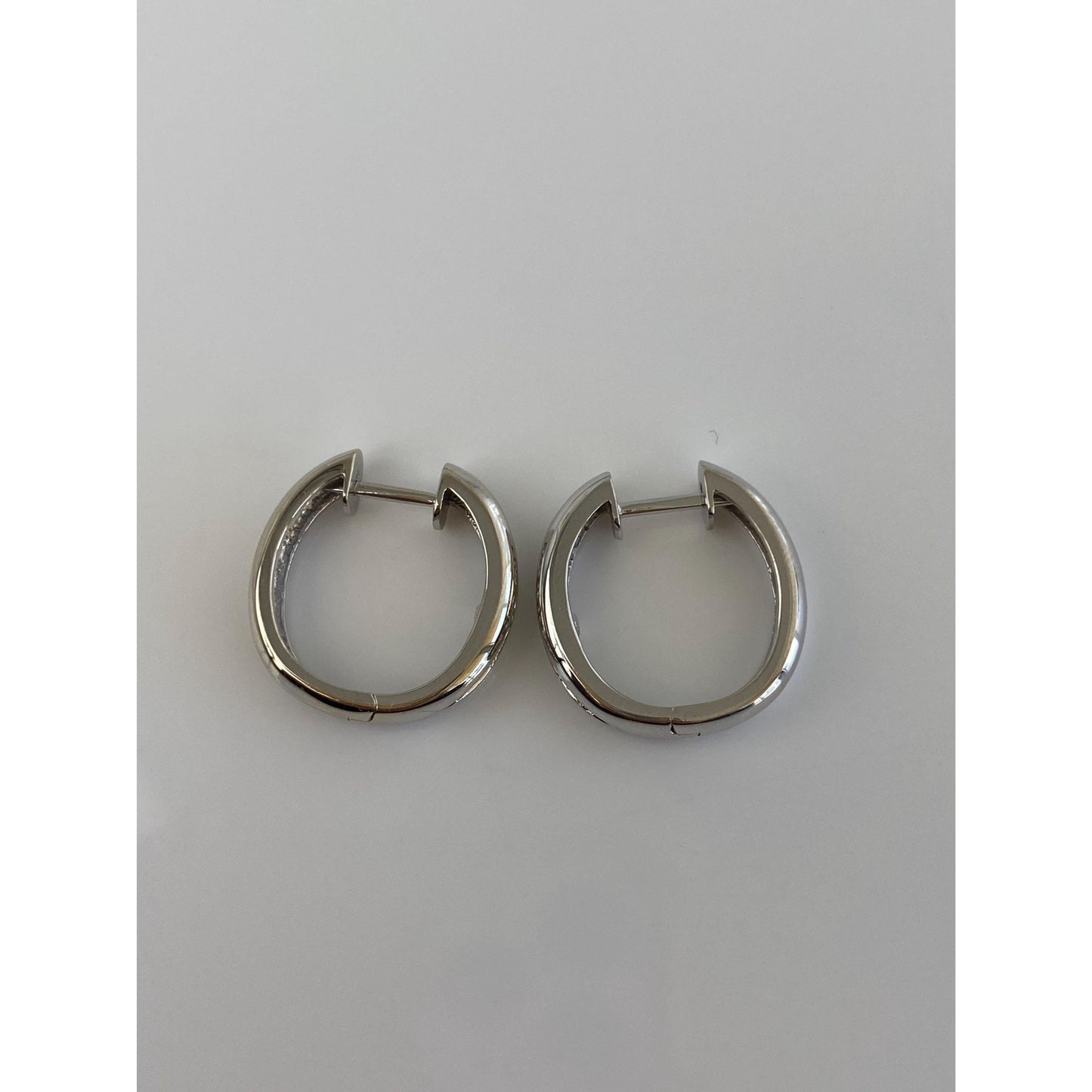 Vintage Solid 14k White Gold Diamond Hoop Earrings
