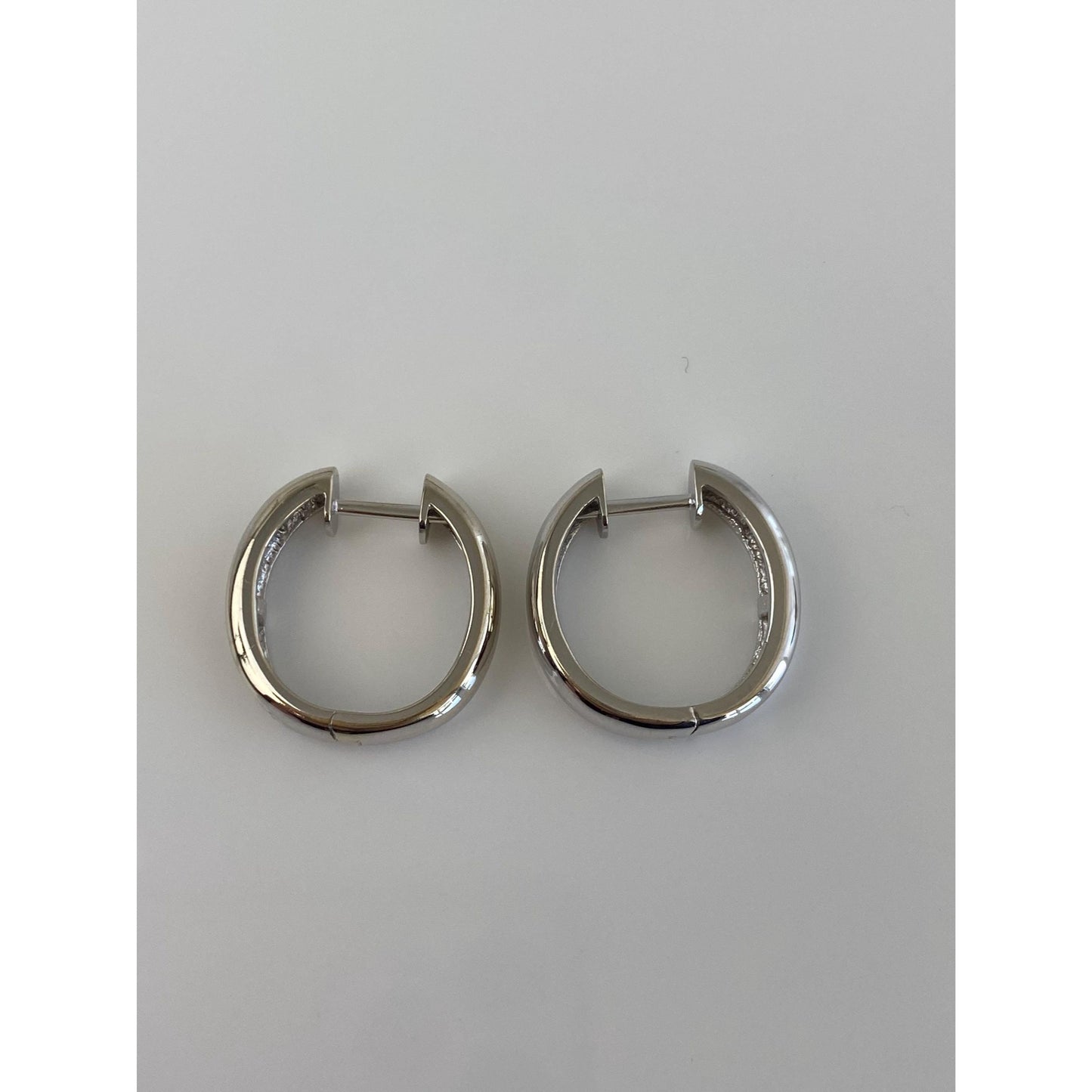 Vintage Solid 14k White Gold Diamond Hoop Earrings